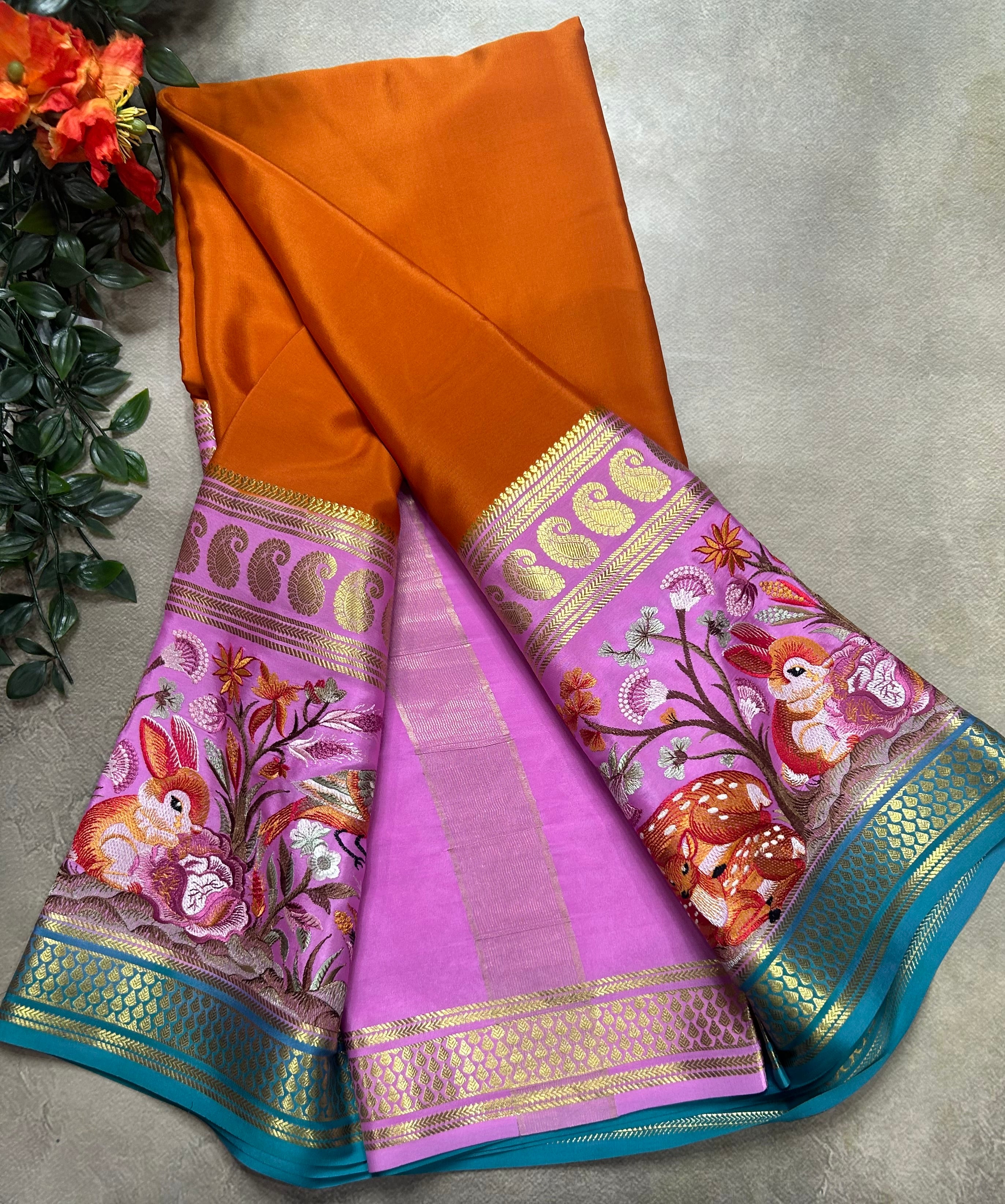 3D embroidery pure mysore silk-105 saree