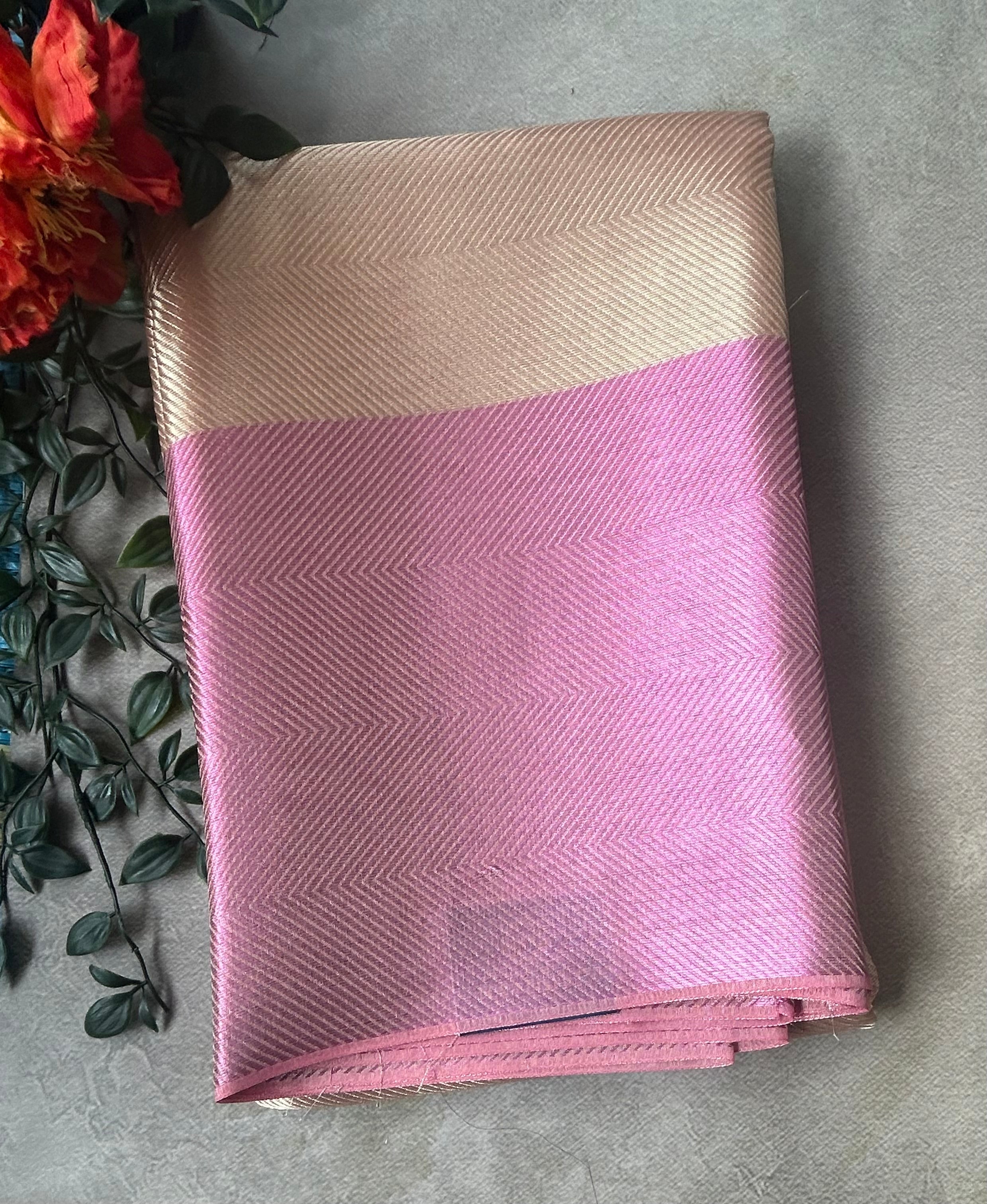 Golden cream contrast border semi tissue saree