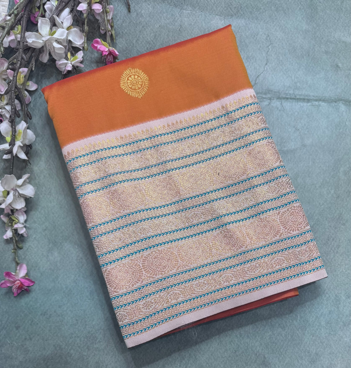 Orange Kanchi Border Semi Soft Silk Saree 110