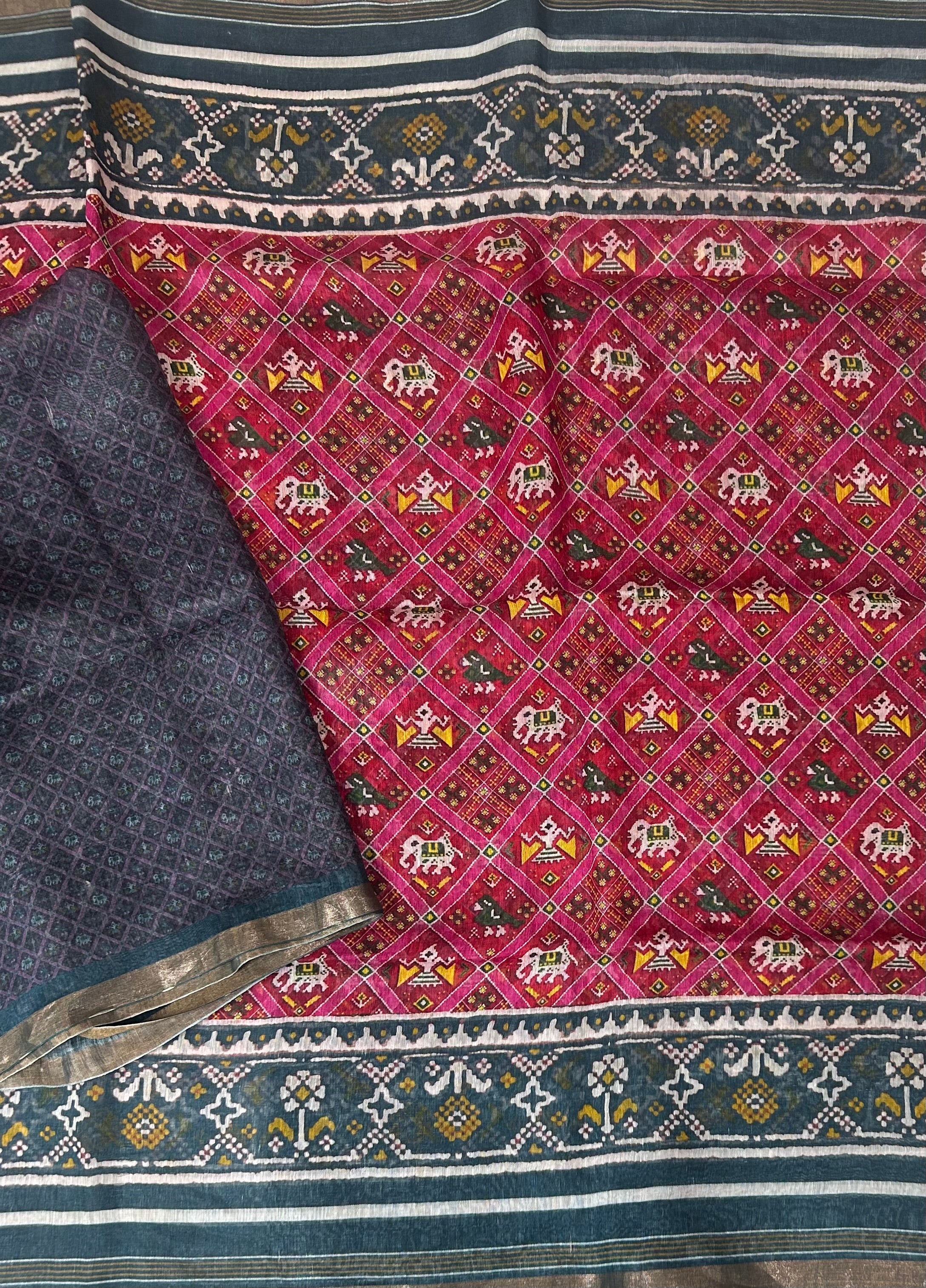 Bandhani print pure linen saree