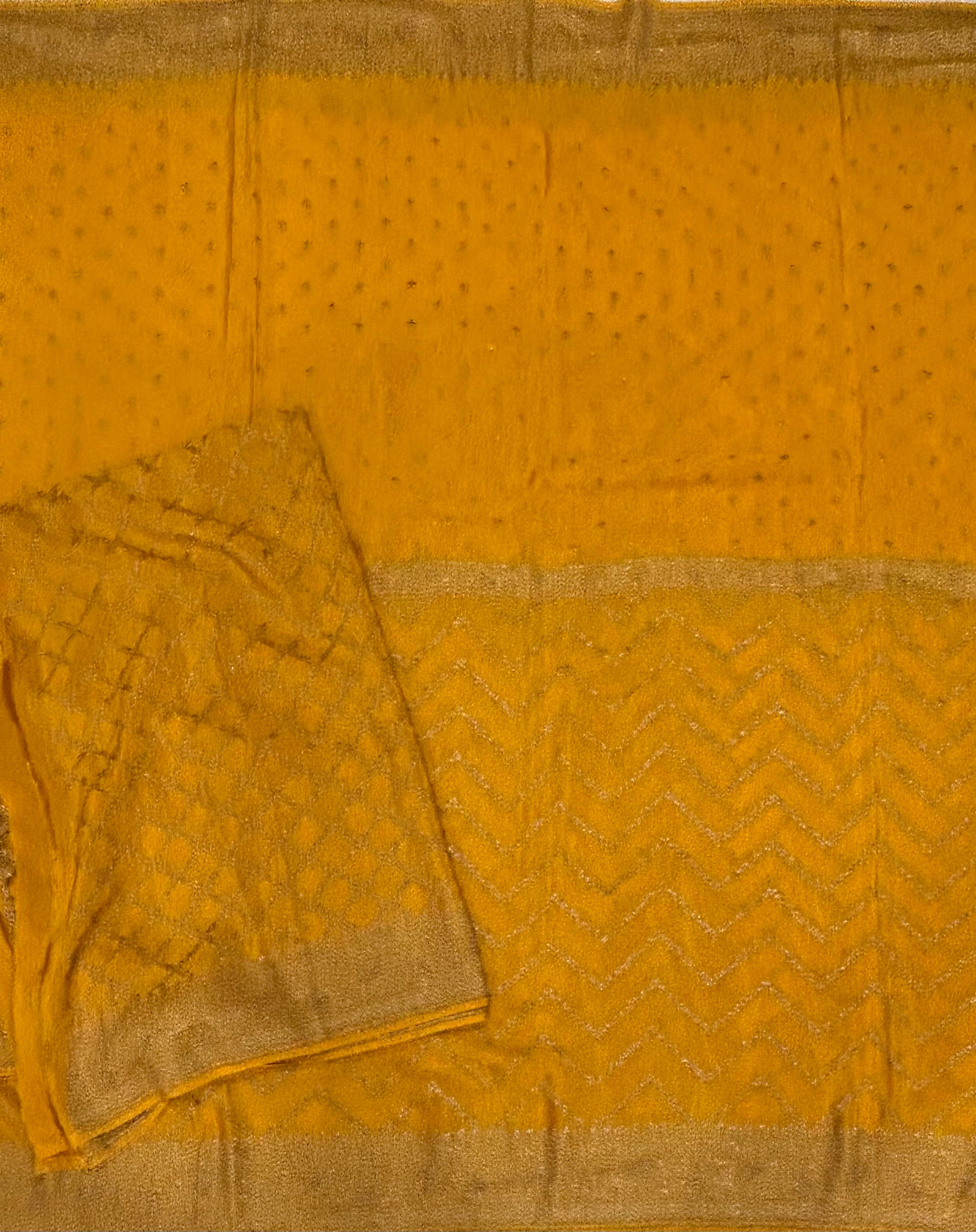 Bright yellow half n half pure benarasi crepe 104 saree
