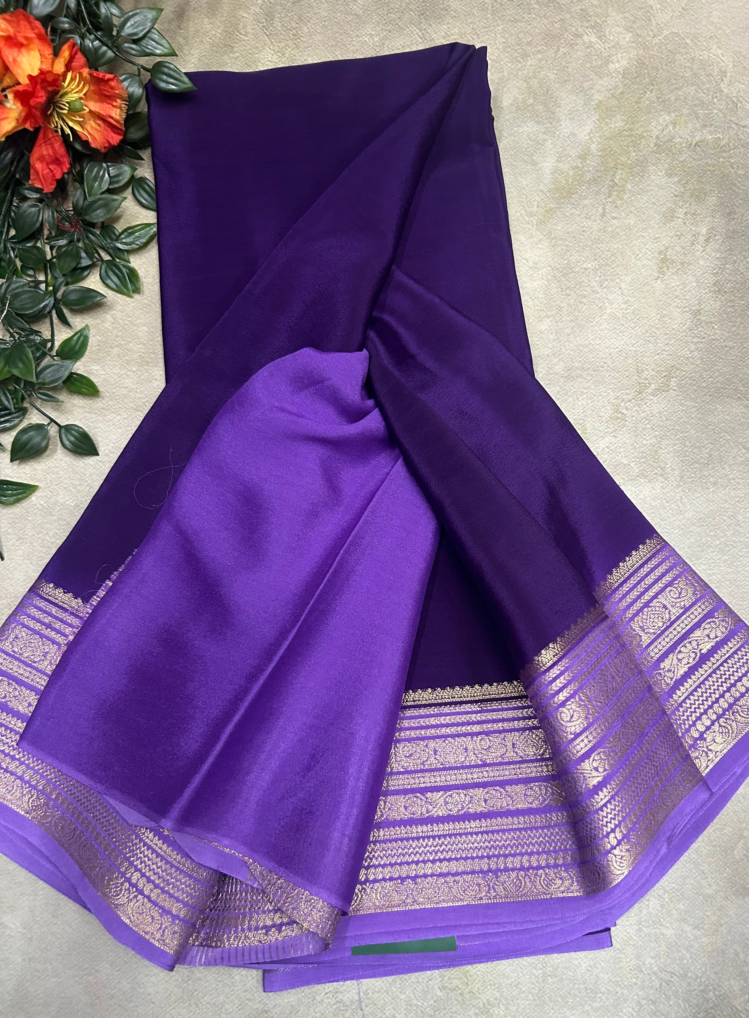 Purple n lilac plain semi Mysore crepe silk 105 saree