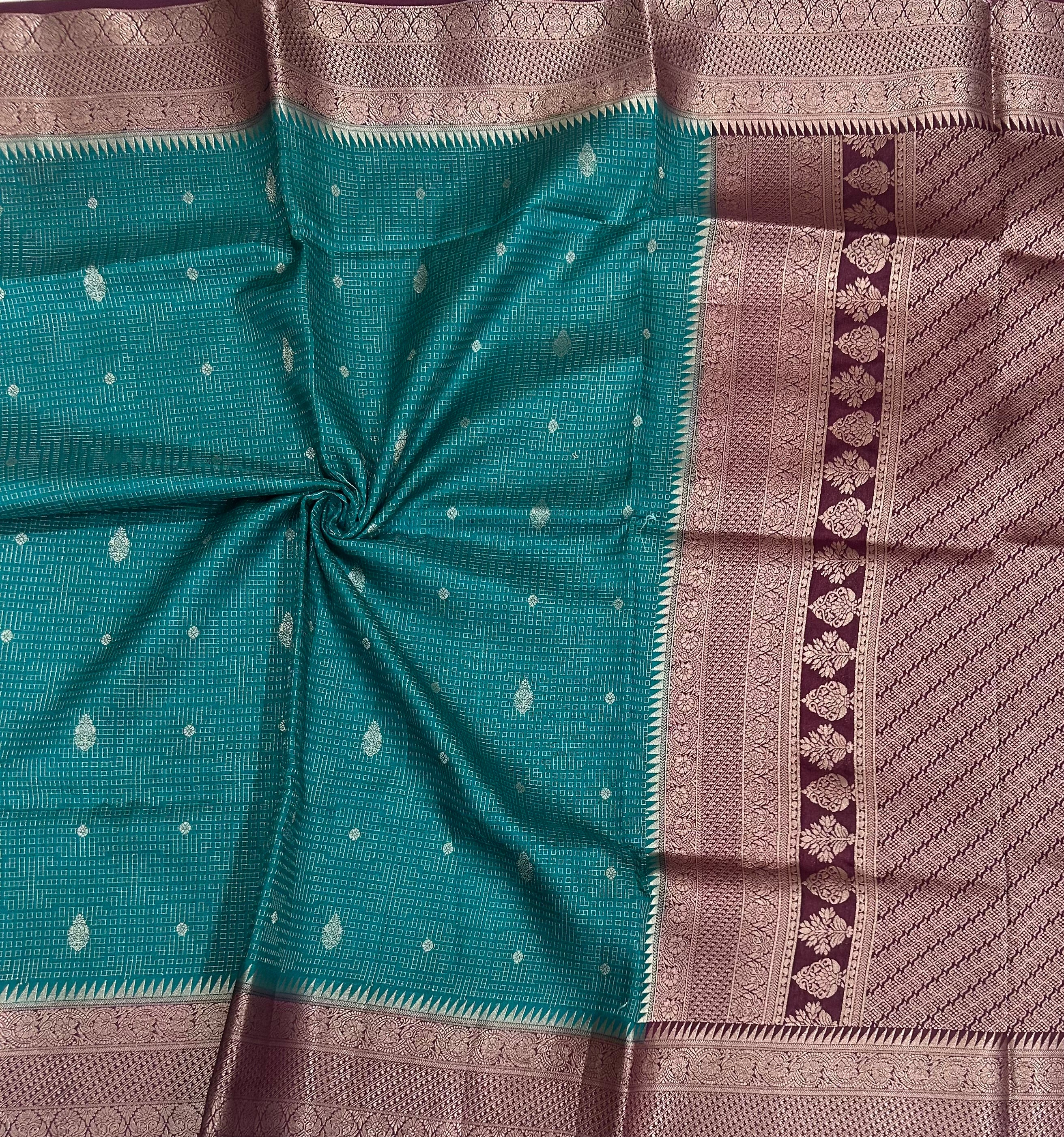 Rama green contrast dola checks 103 saree