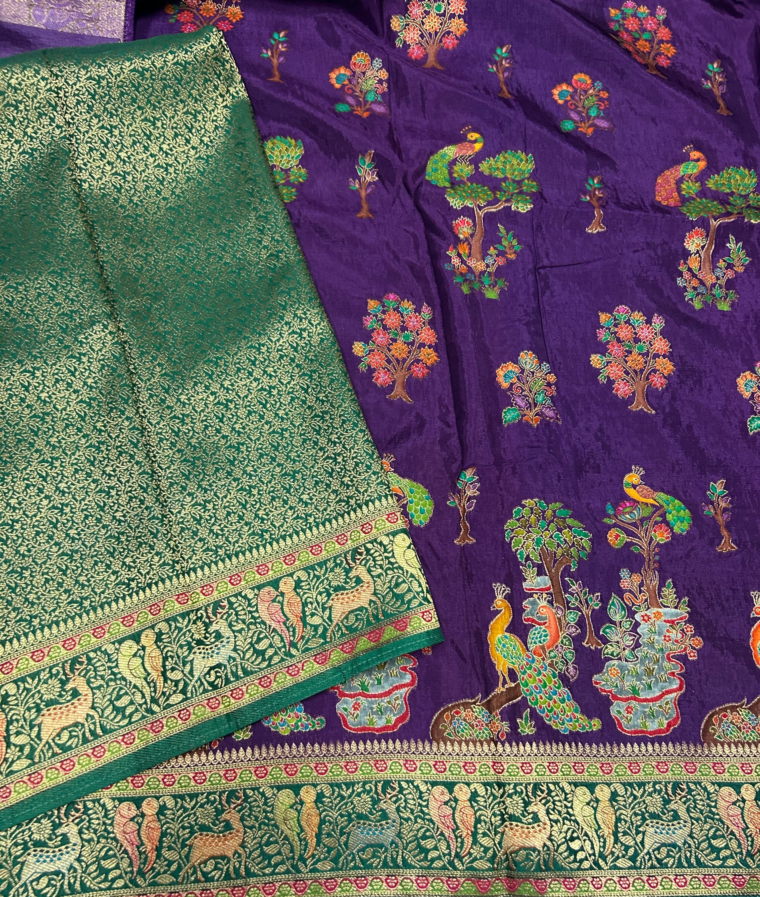 Purple pashmina satin silk crepe 106 saree