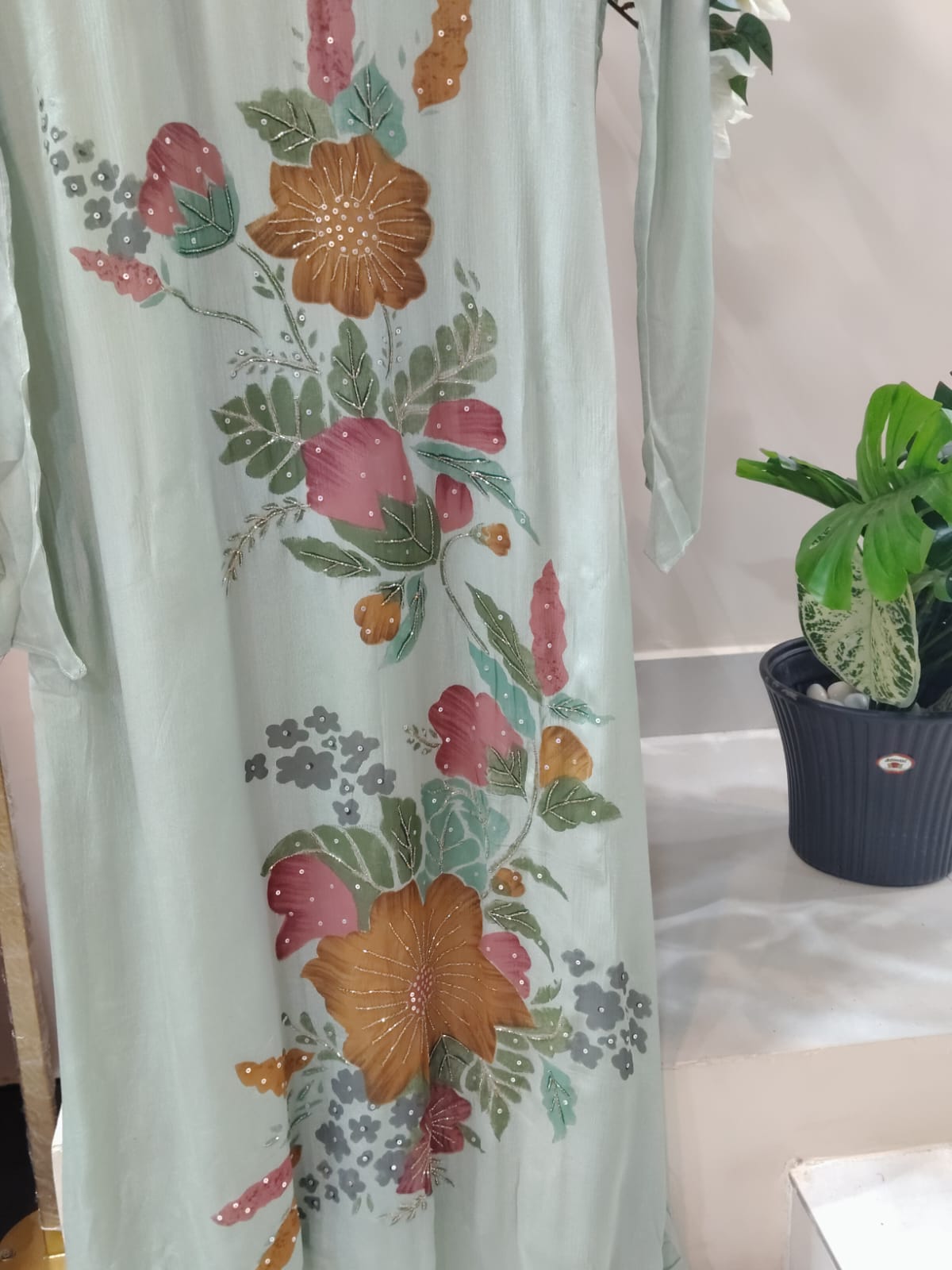 Green Airline Chinnon Hand Embroidery Kurtha 765