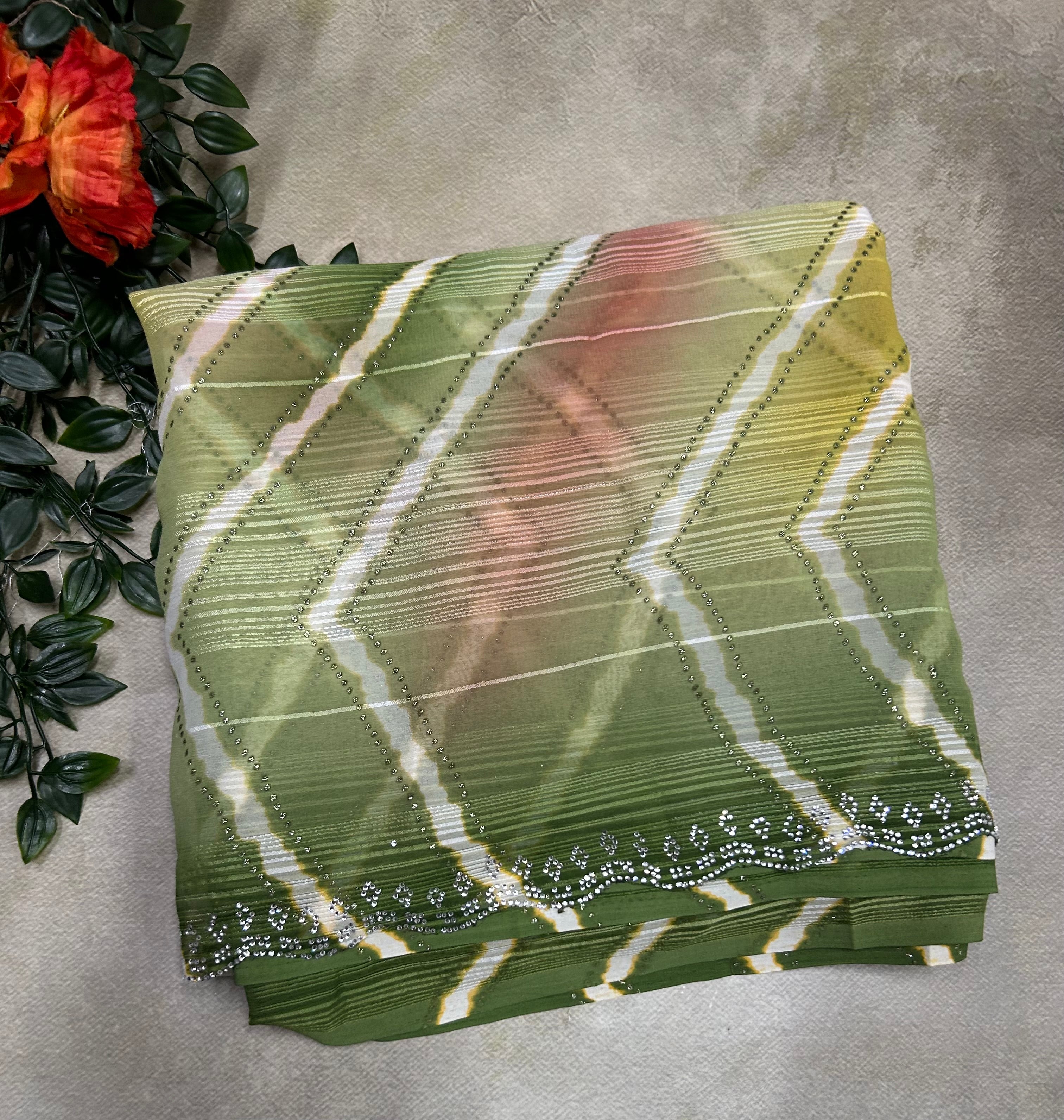 Multicolour Stone Work border party wear Saree