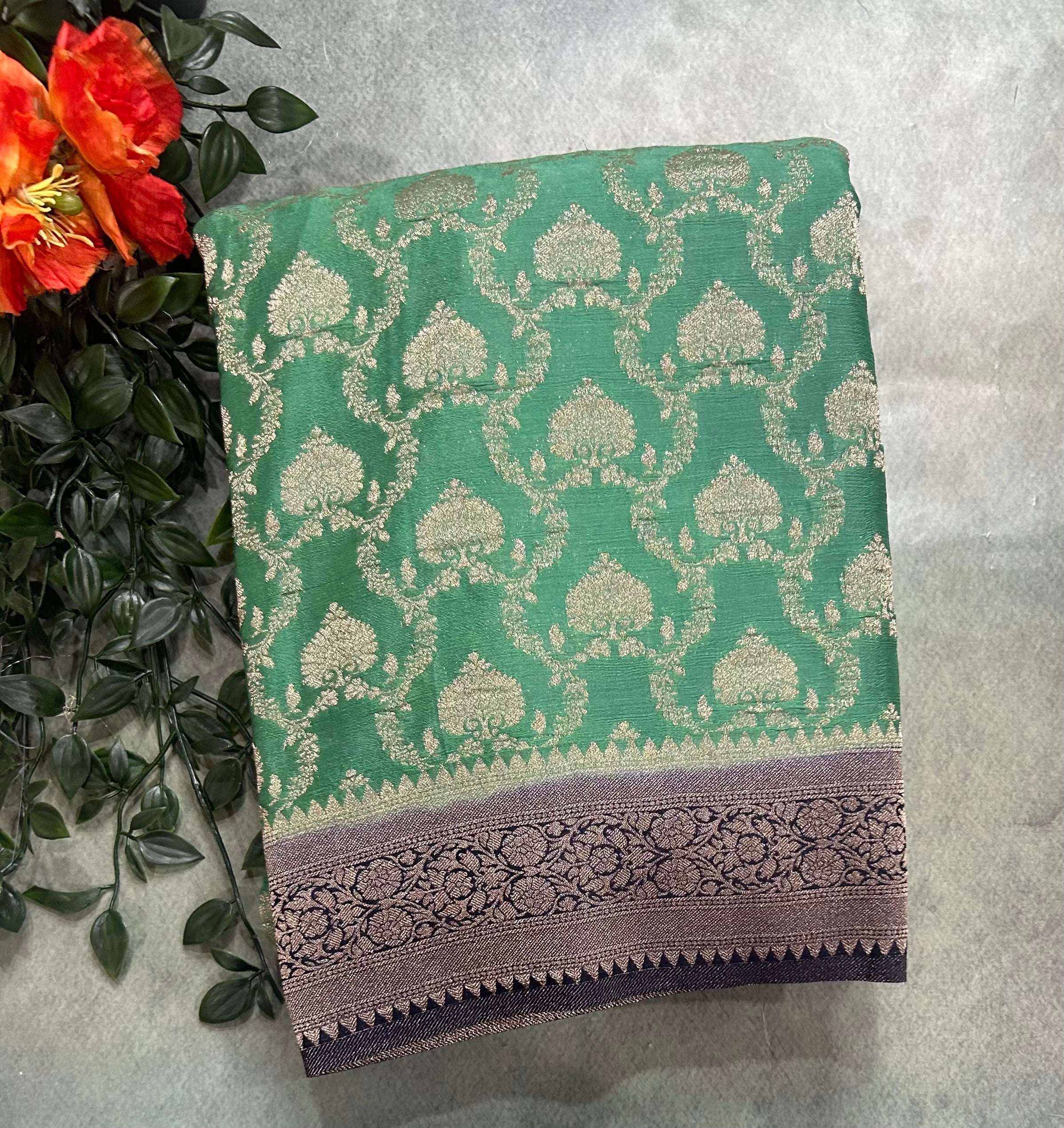 Pastel green contrast Jaal brocade semi georgette 104 saree