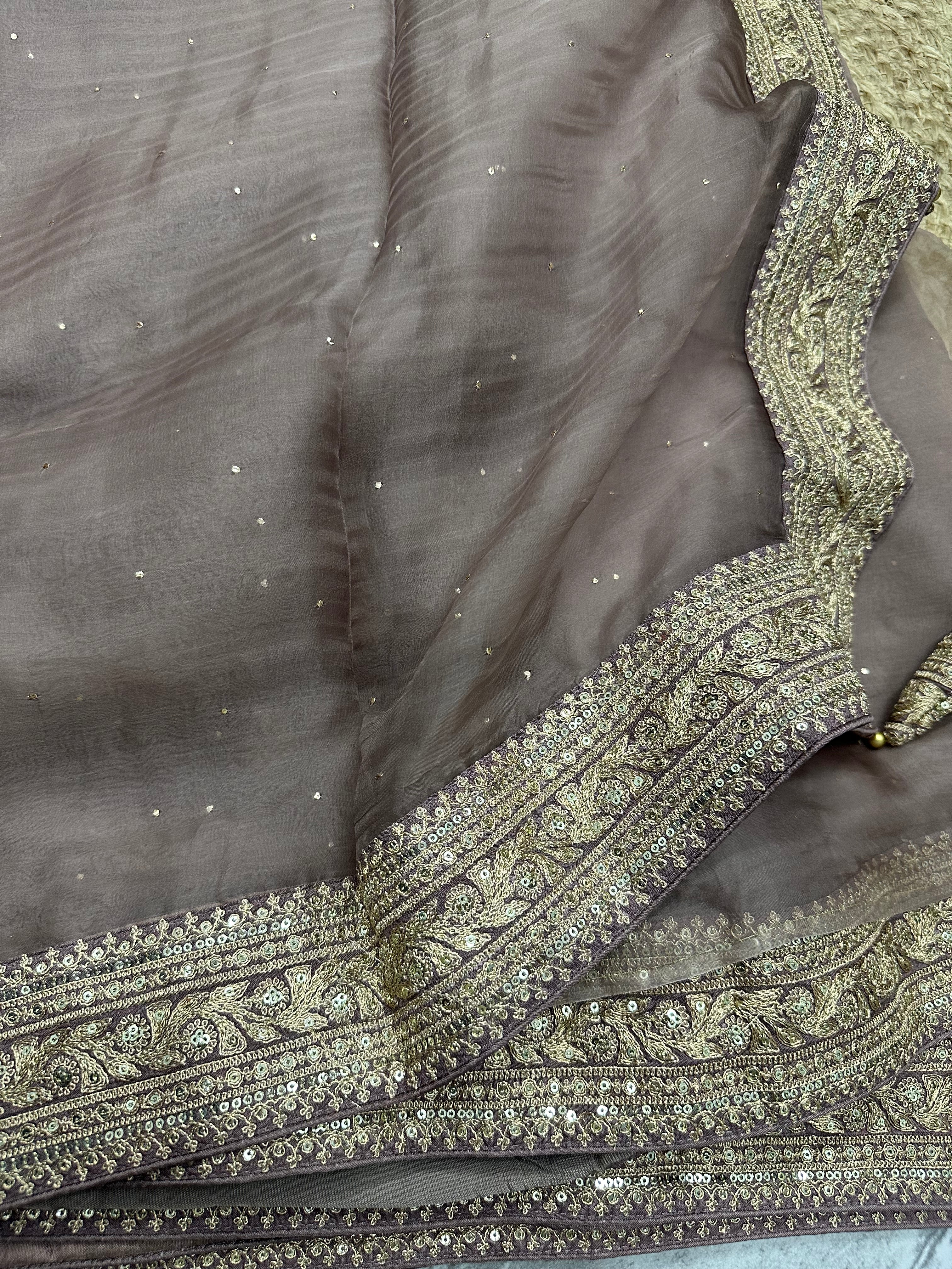 Dark mauve sabyasachi inspired pure organza saree