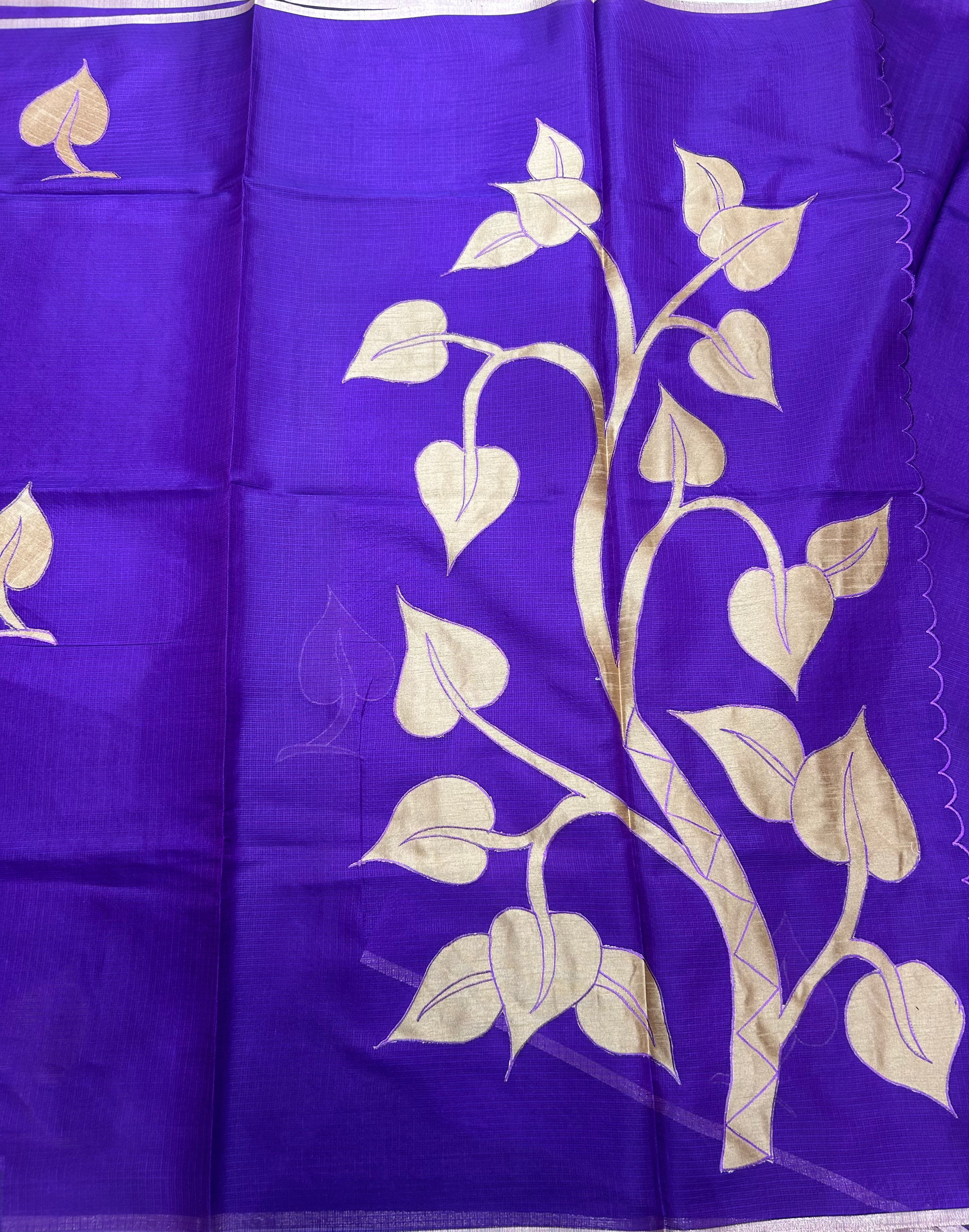 Purple 2 kota checks appliqué work 106 saree