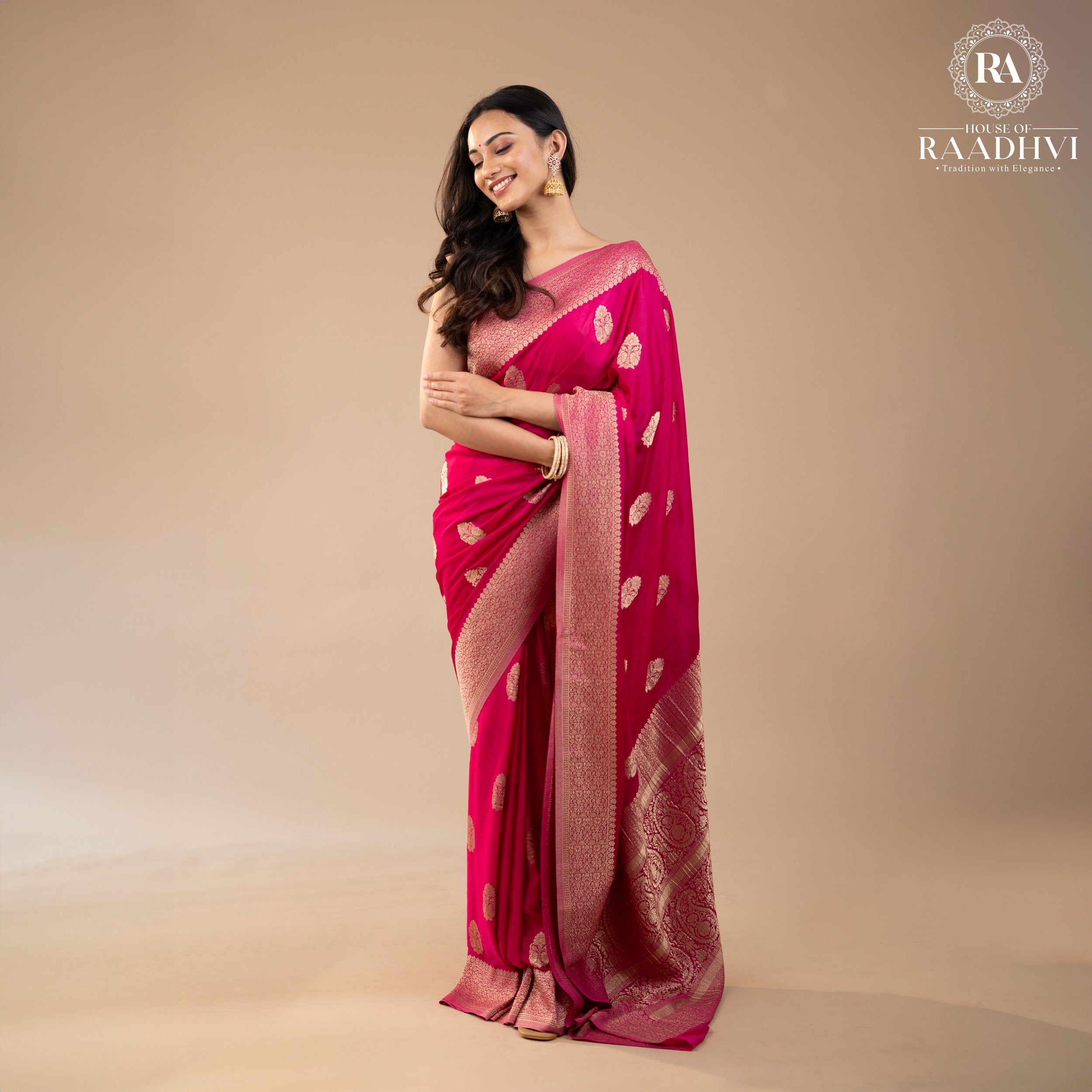 Rani pink big butta soft crepe silk saree