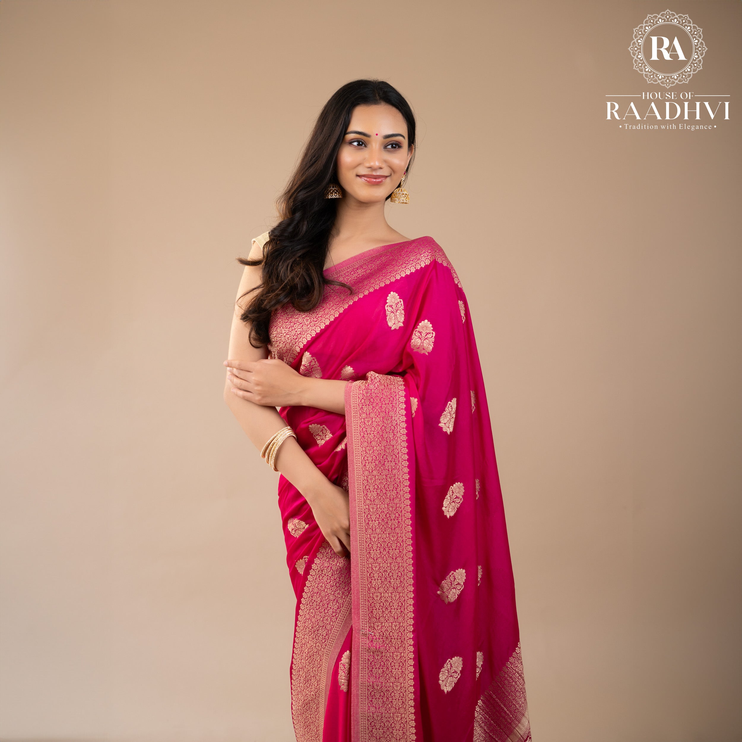 Rani pink big butta soft crepe silk saree