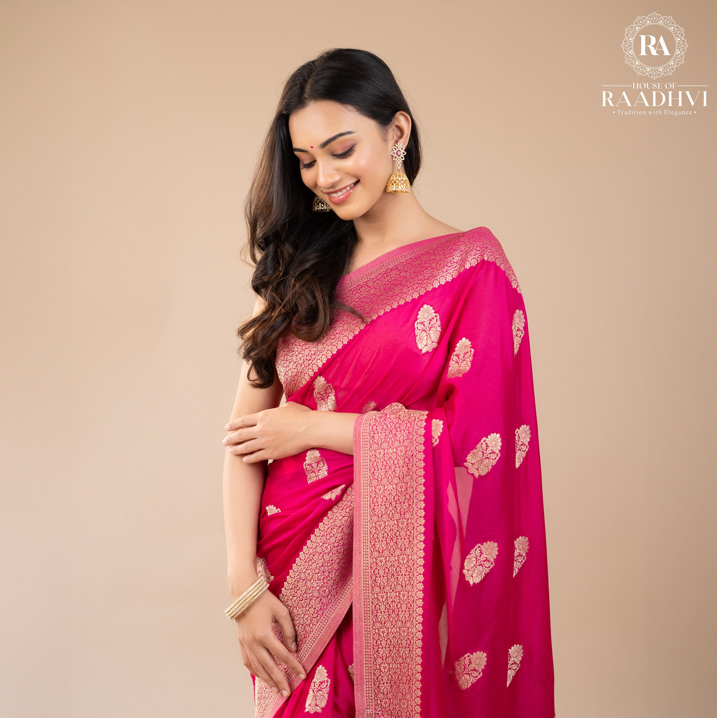 Rani pink big butta soft crepe silk saree