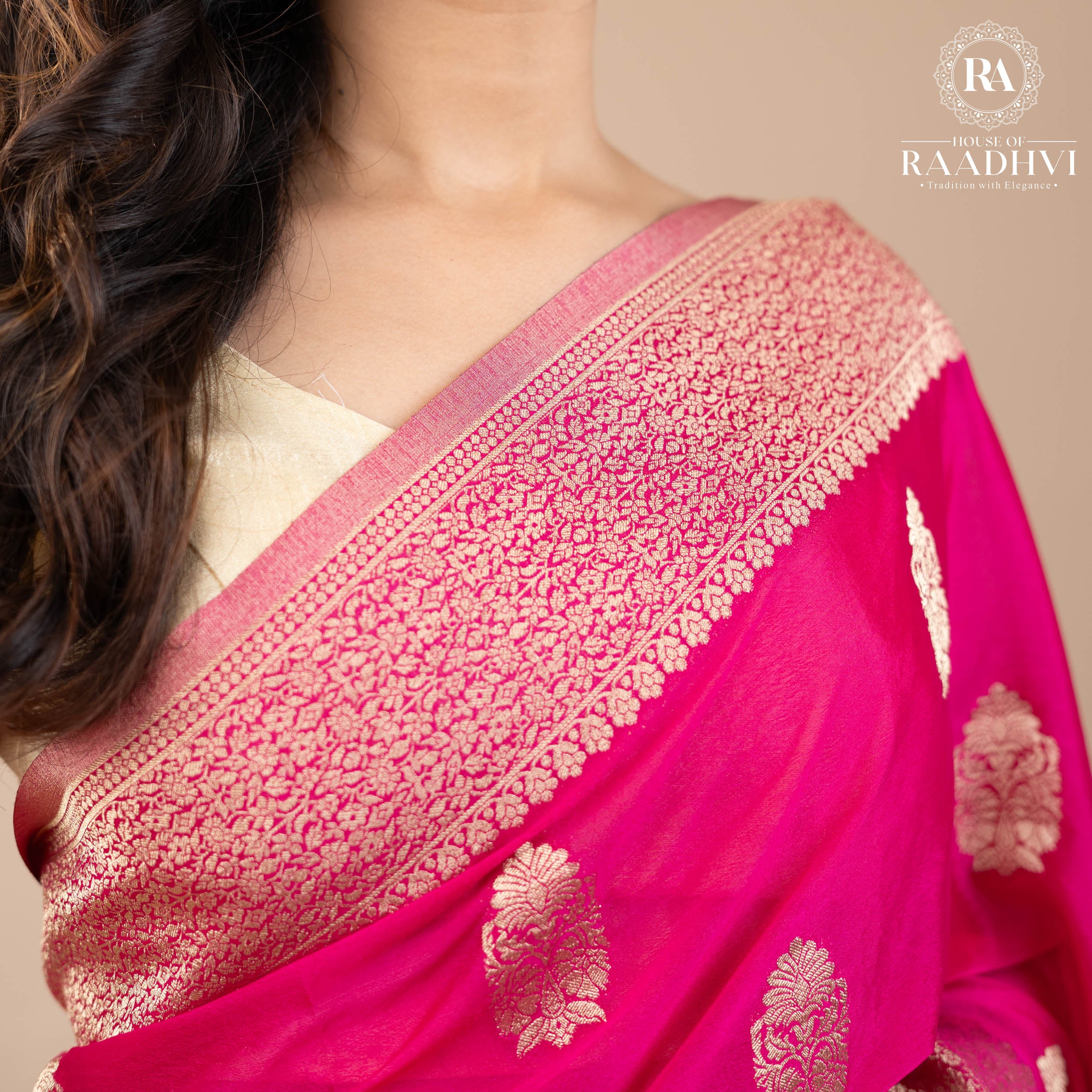 Rani pink big butta soft crepe silk saree