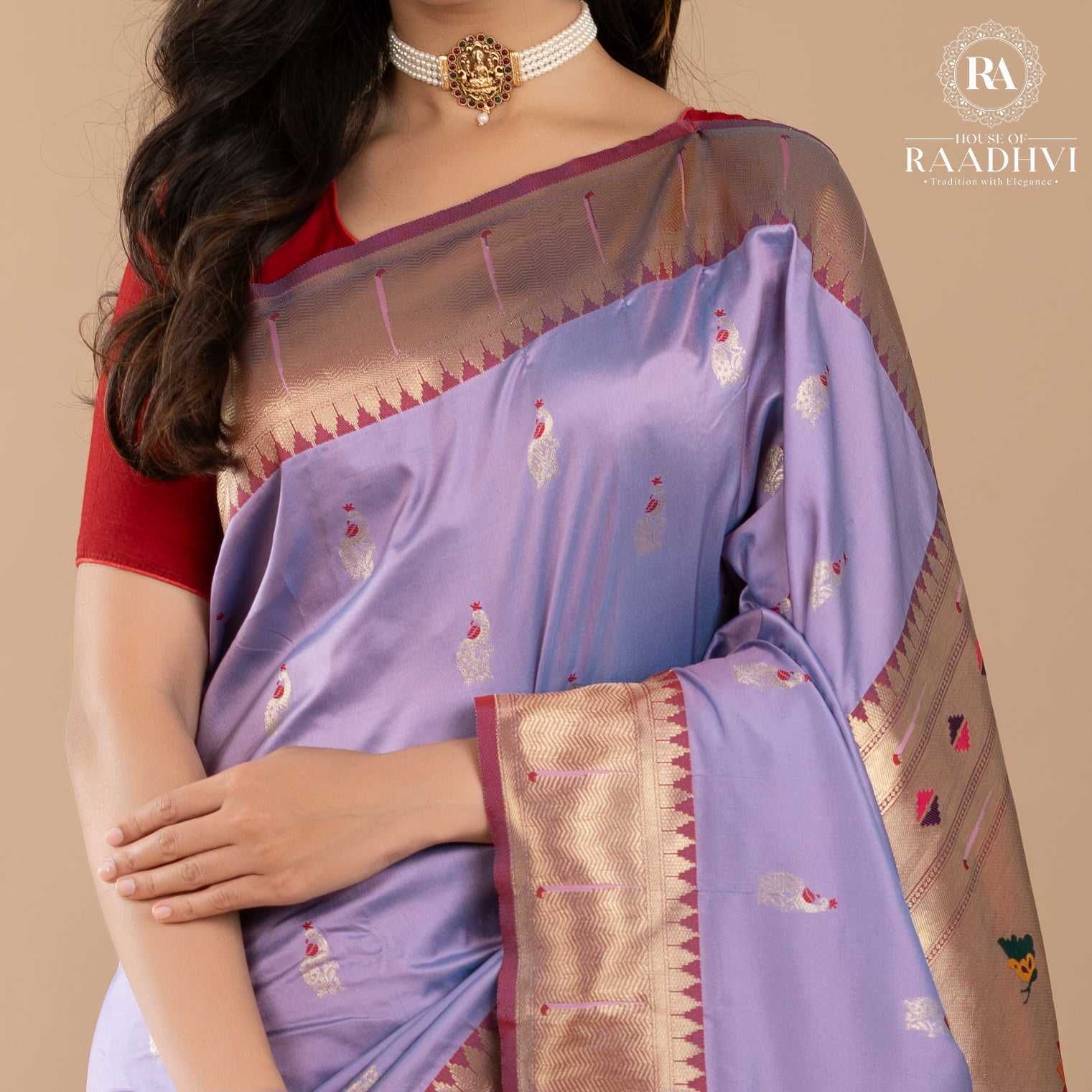 Lilac peacock butta paithani soft silk saree