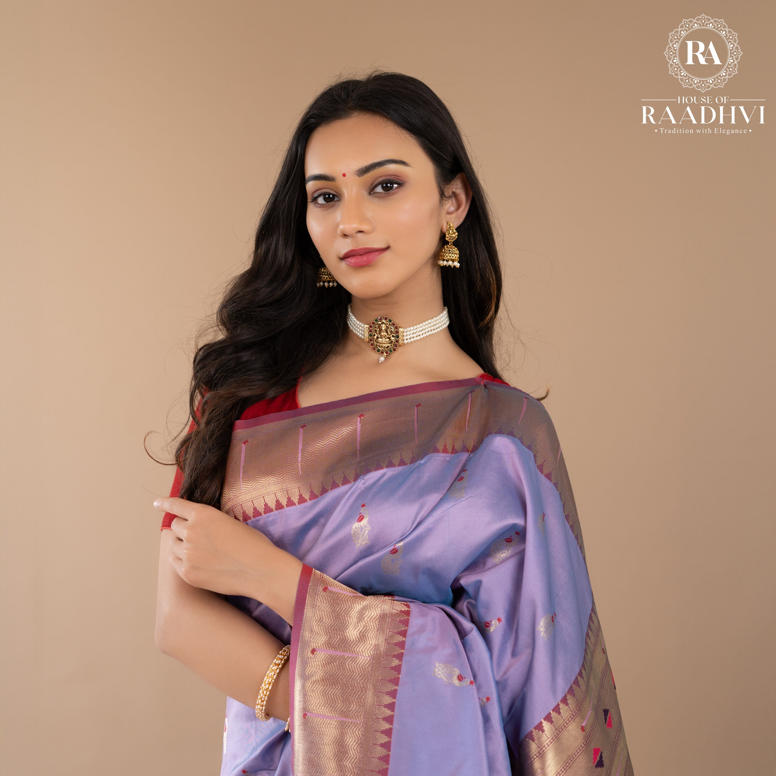Lilac peacock butta paithani soft silk saree