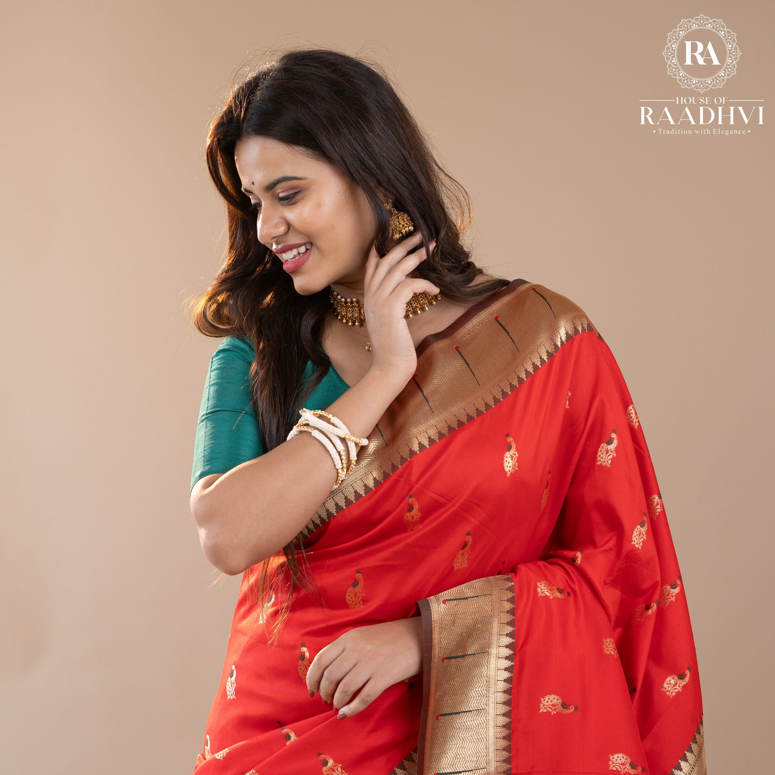 Red peacock butta paithani soft silk saree