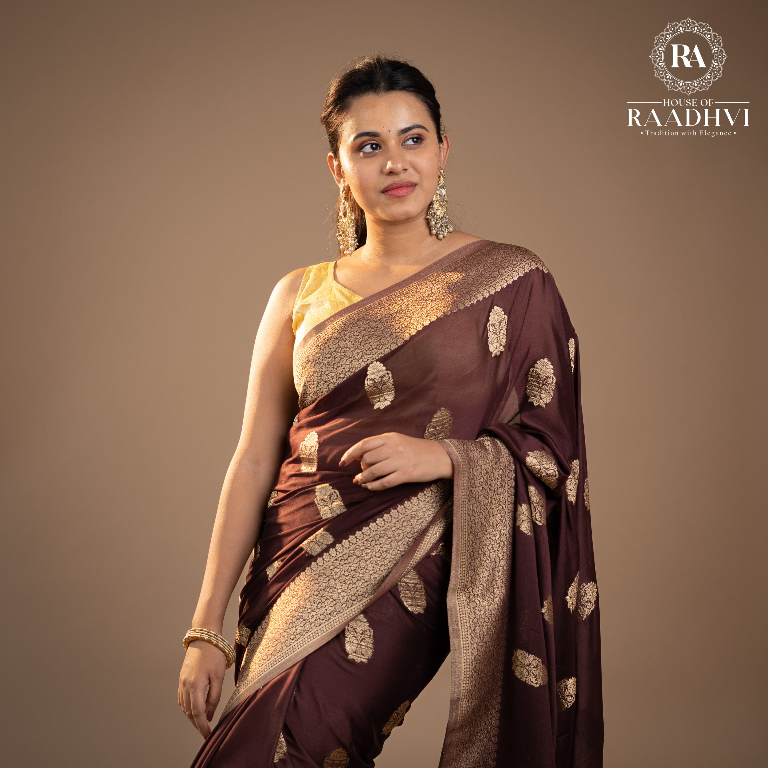 Brown big butta designer soft crepe silk