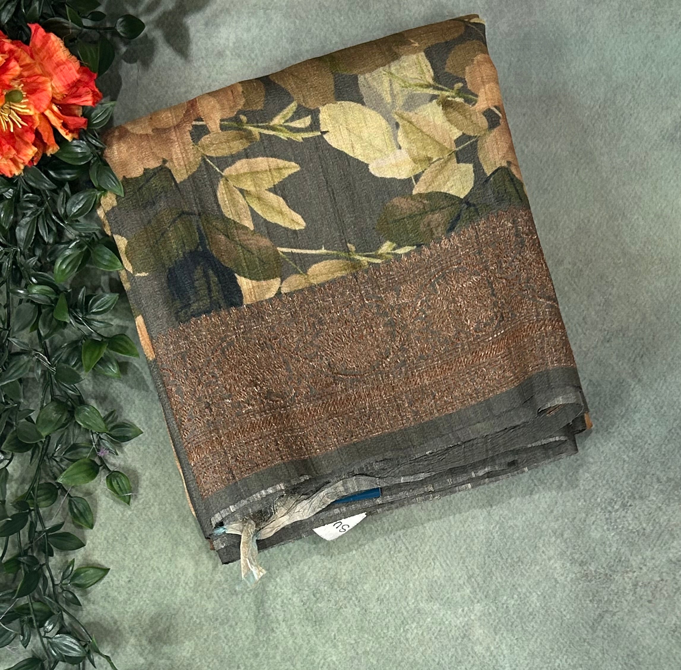 Grey digital print pure handloom  tussar silk-12 saree