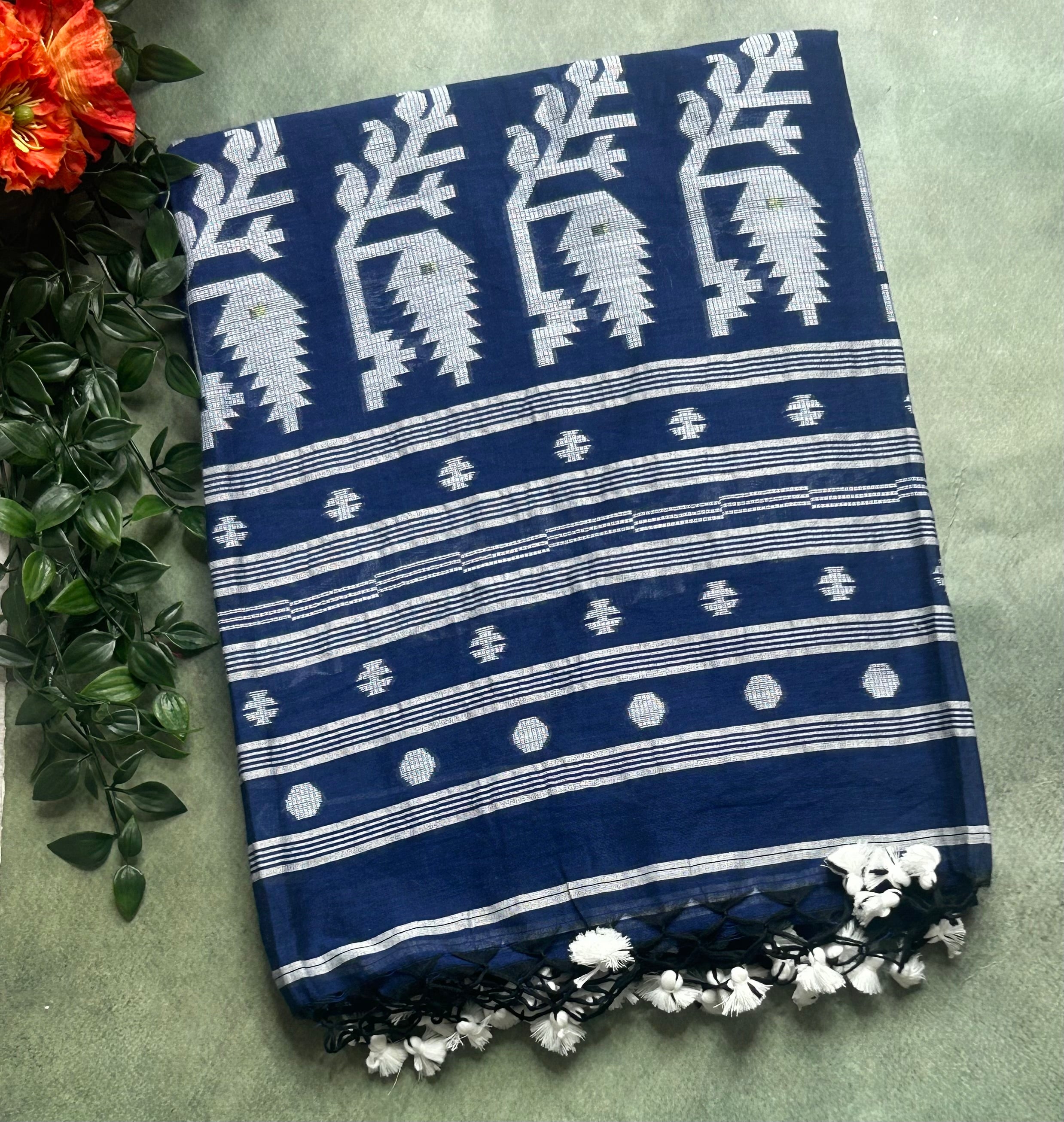 Navy blue pure cotton 103 jamdani saree