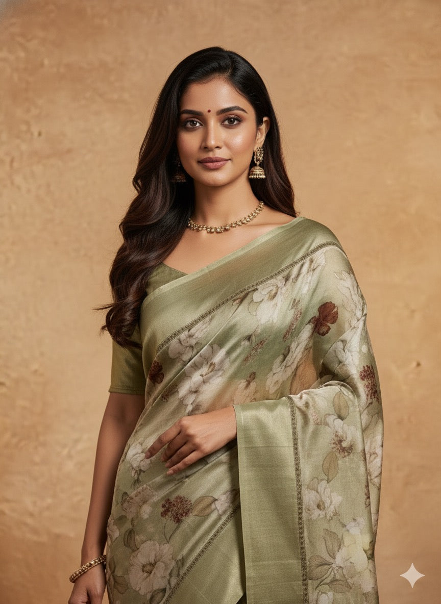 Green pure organza tissue -11 saree