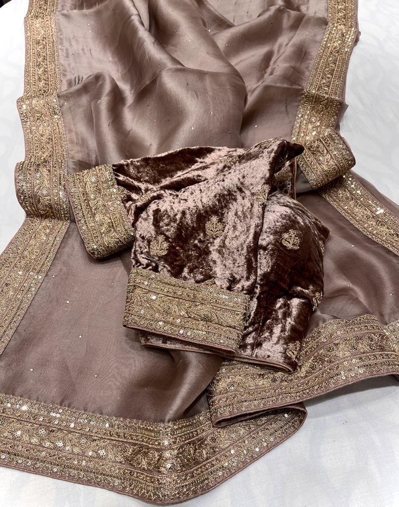 Dark mauve sabyasachi inspired pure organza saree