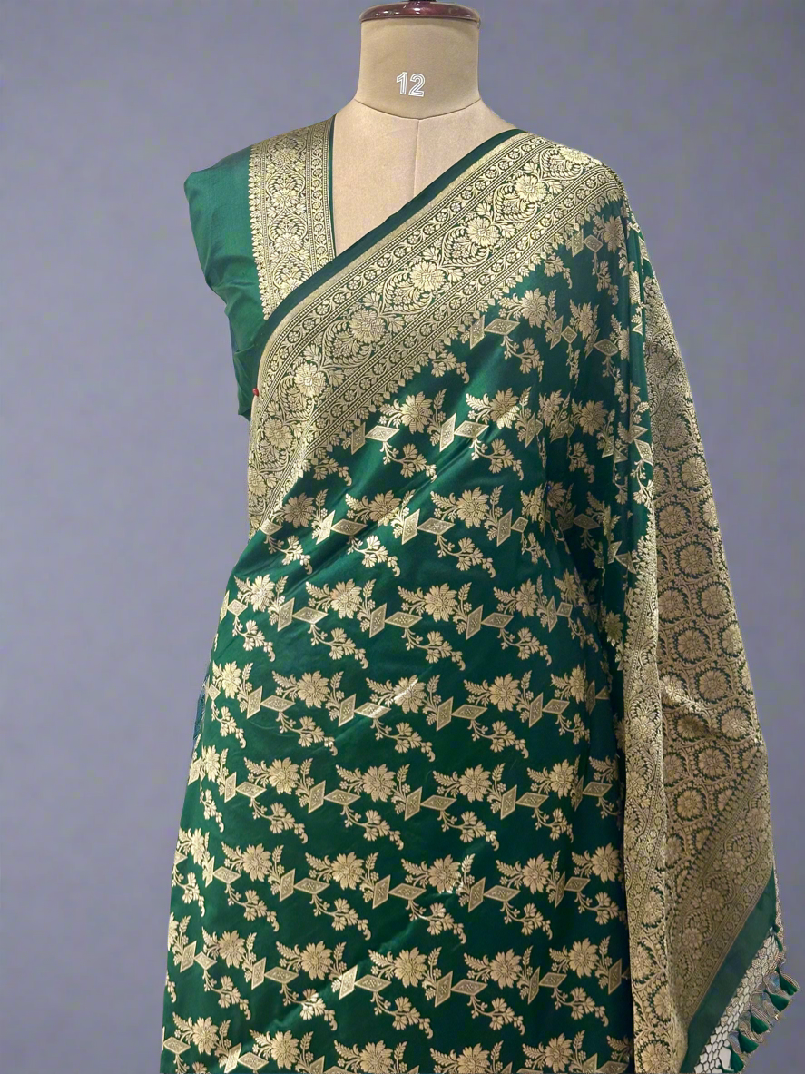 Bottle green pure kathan silk saree