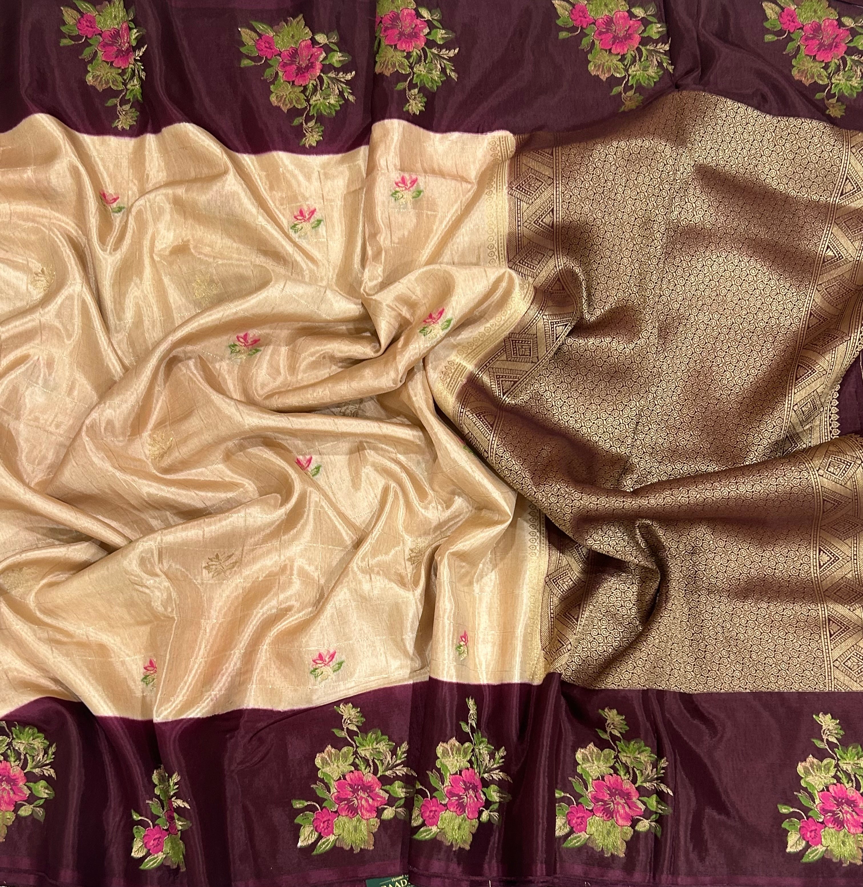 Peach n wine checks dola crepe 104 saree