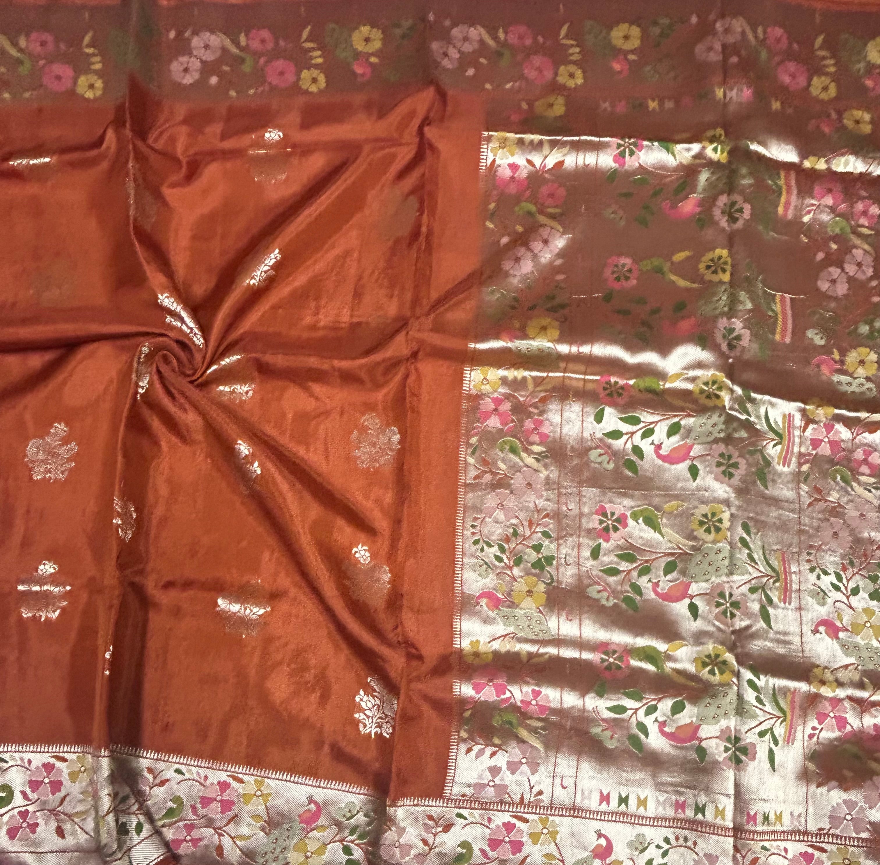 Rust orange Paithani border tussar crepe 106 saree