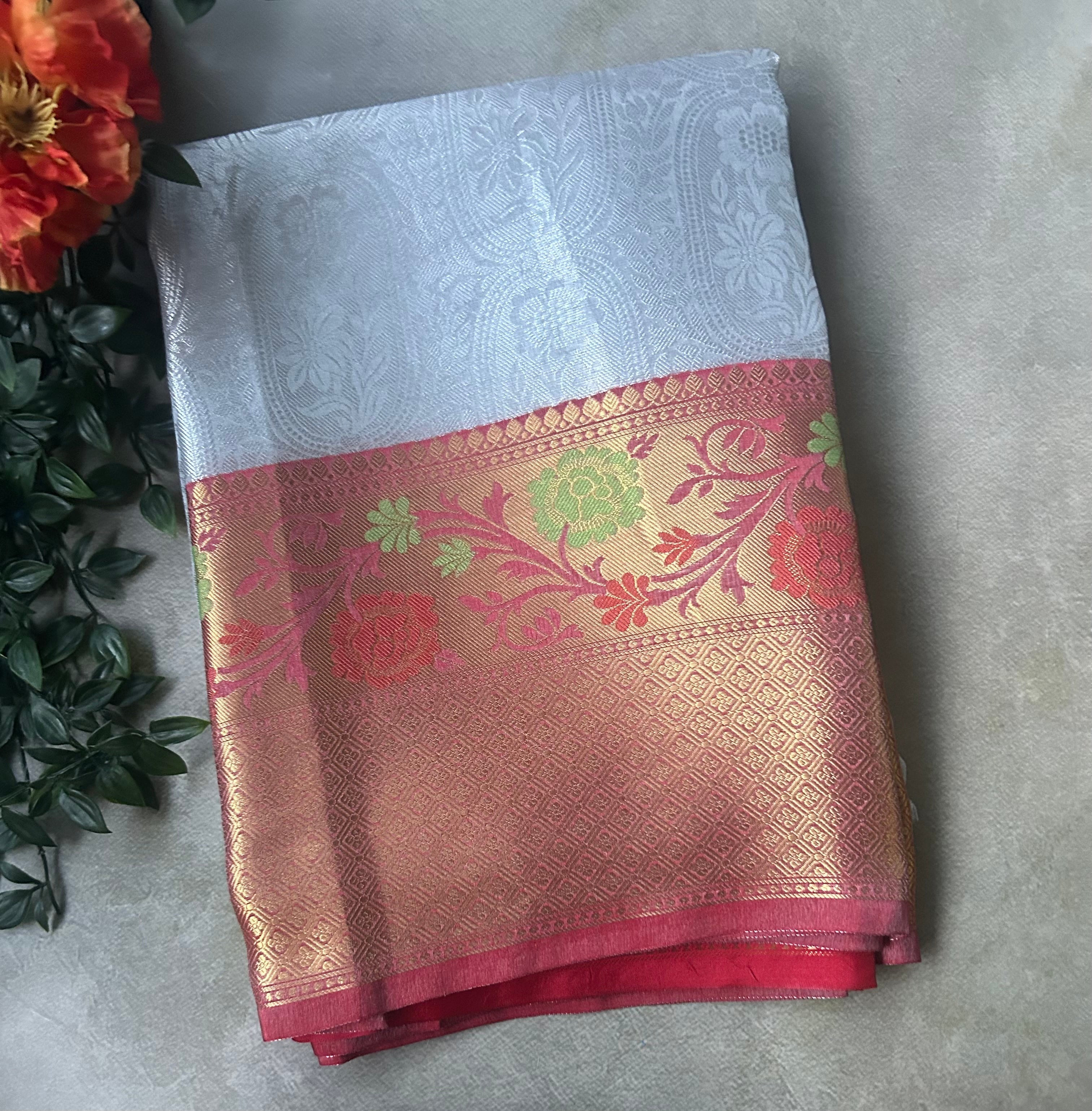 Silver brocade semi tissue saree