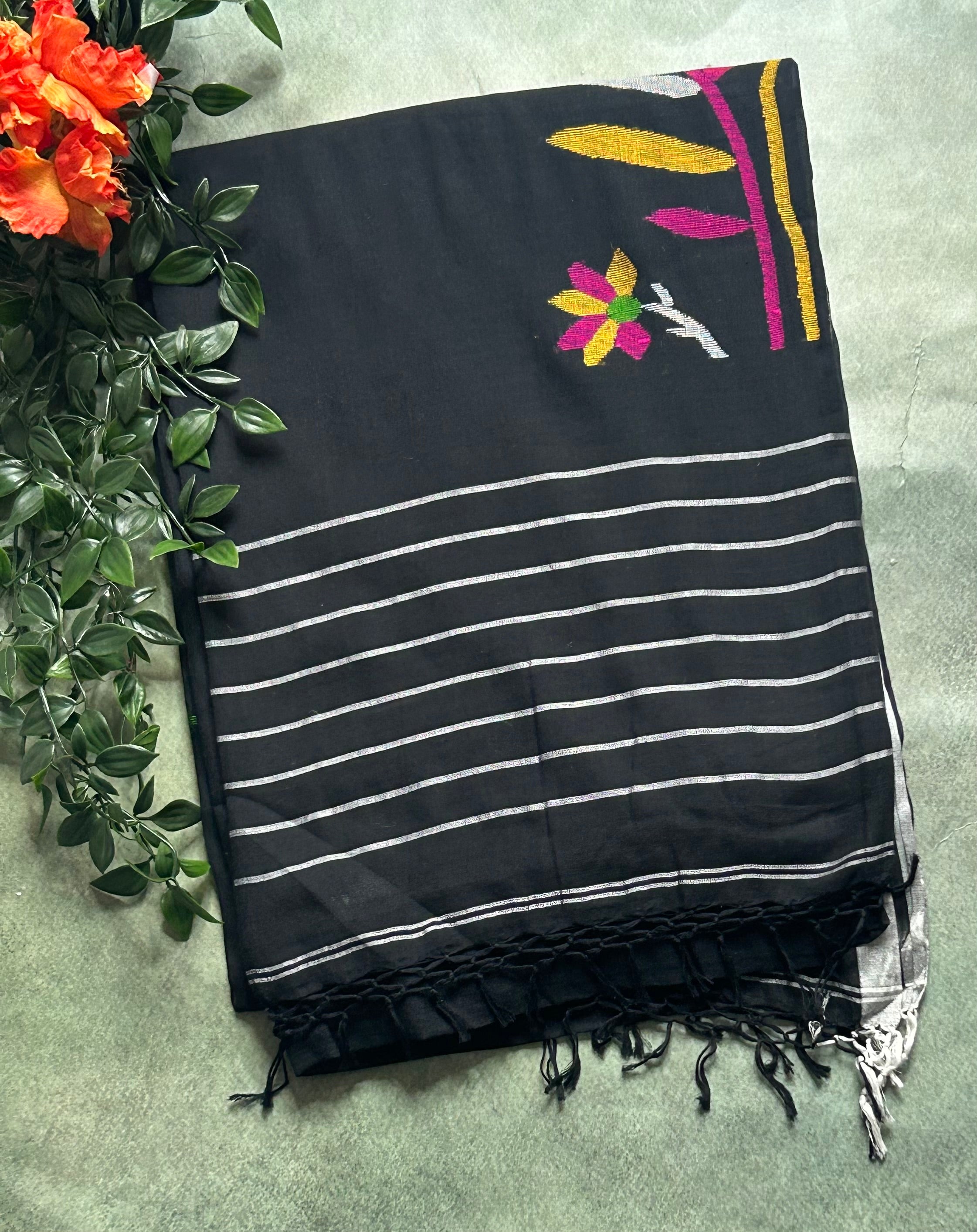 Black pure cotton 103 jamdani saree