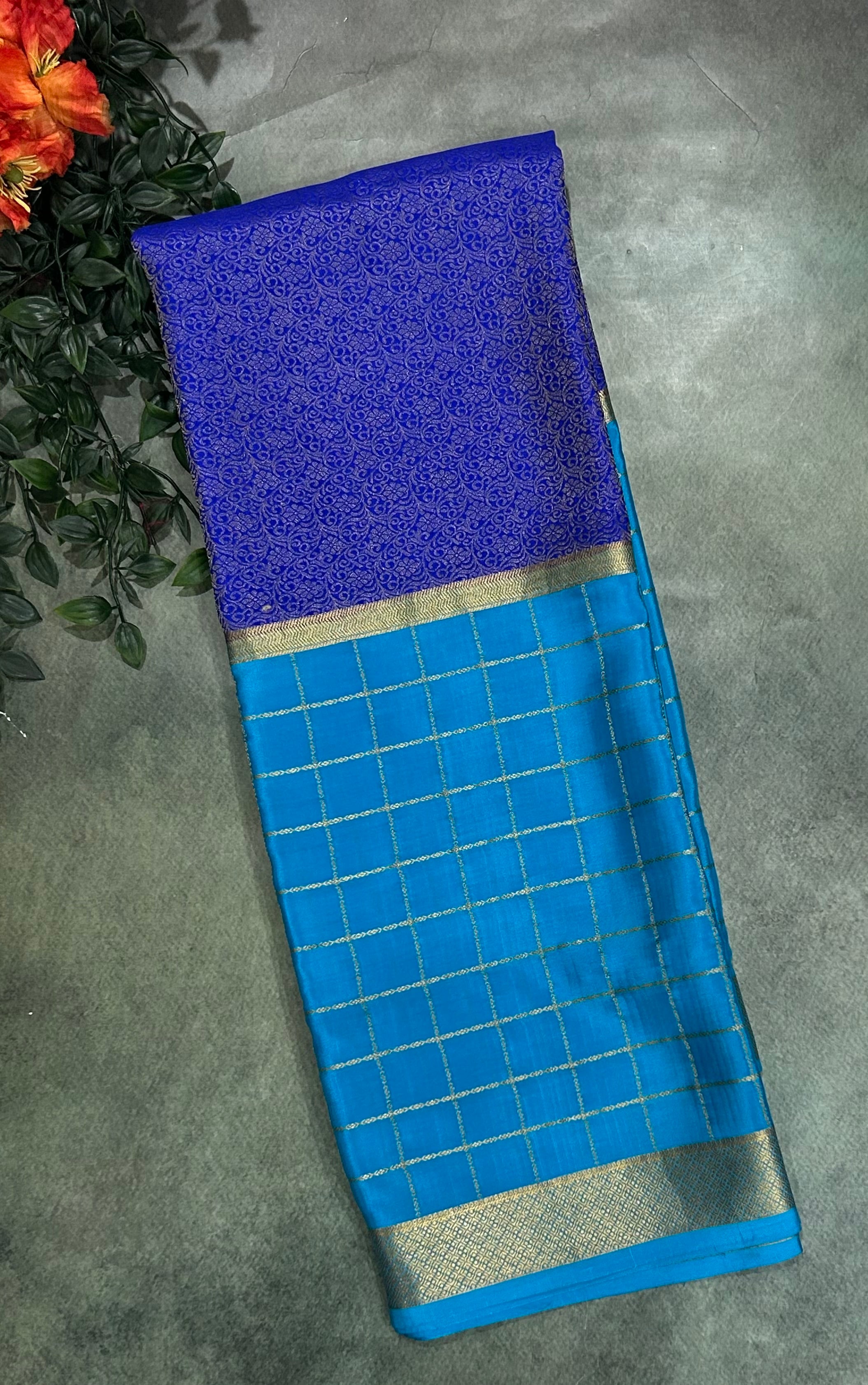 Blue n royal blue pure Mysore crepe silk 103 saree