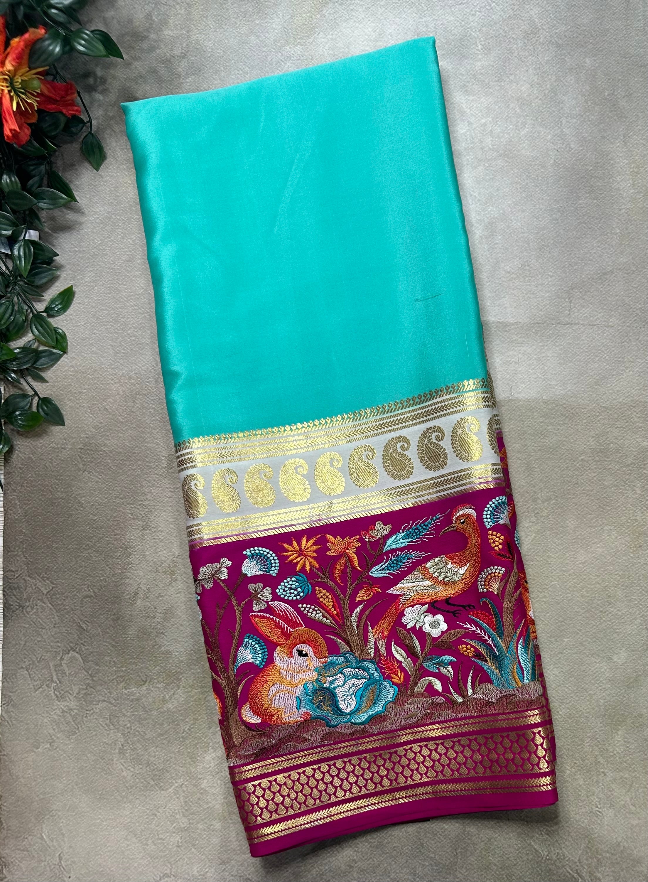3D embroidery pure mysore silk-105 saree