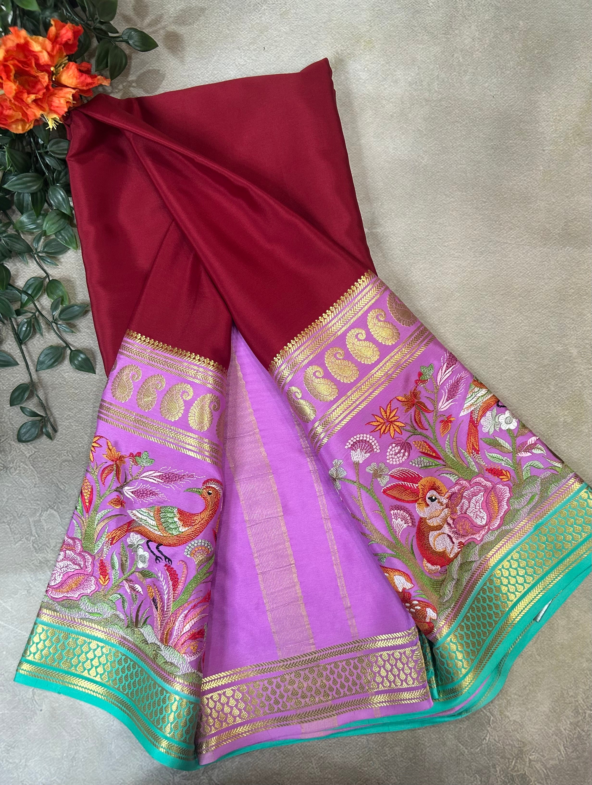 3D embroidery pure mysore silk-104 saree