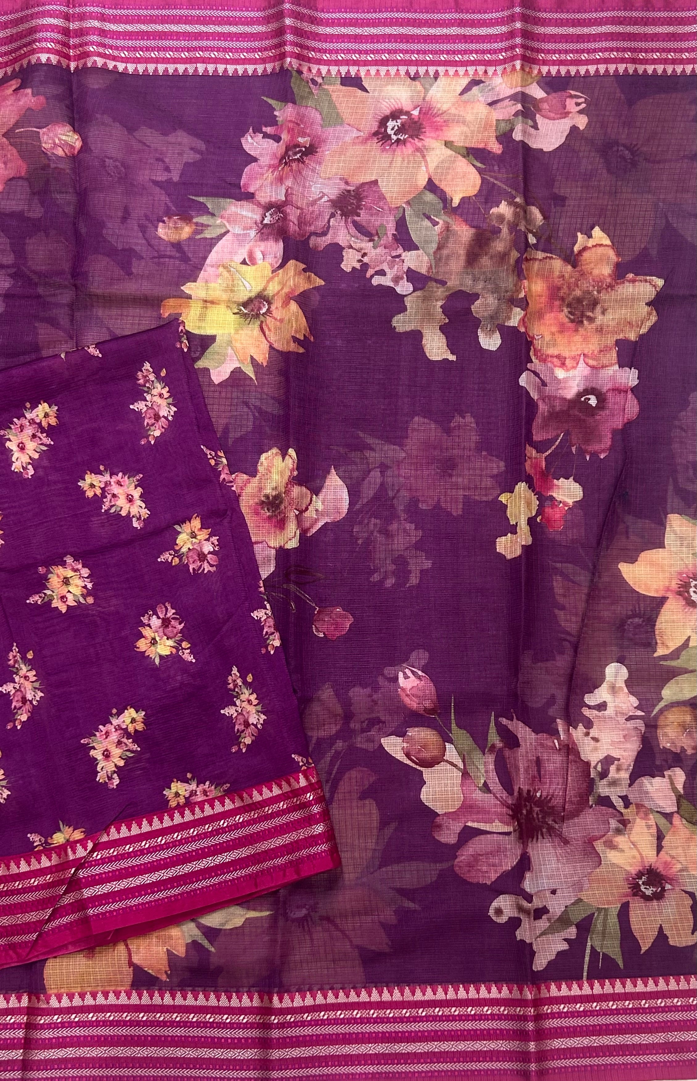Dark purple digital print Kota checks 105 saree