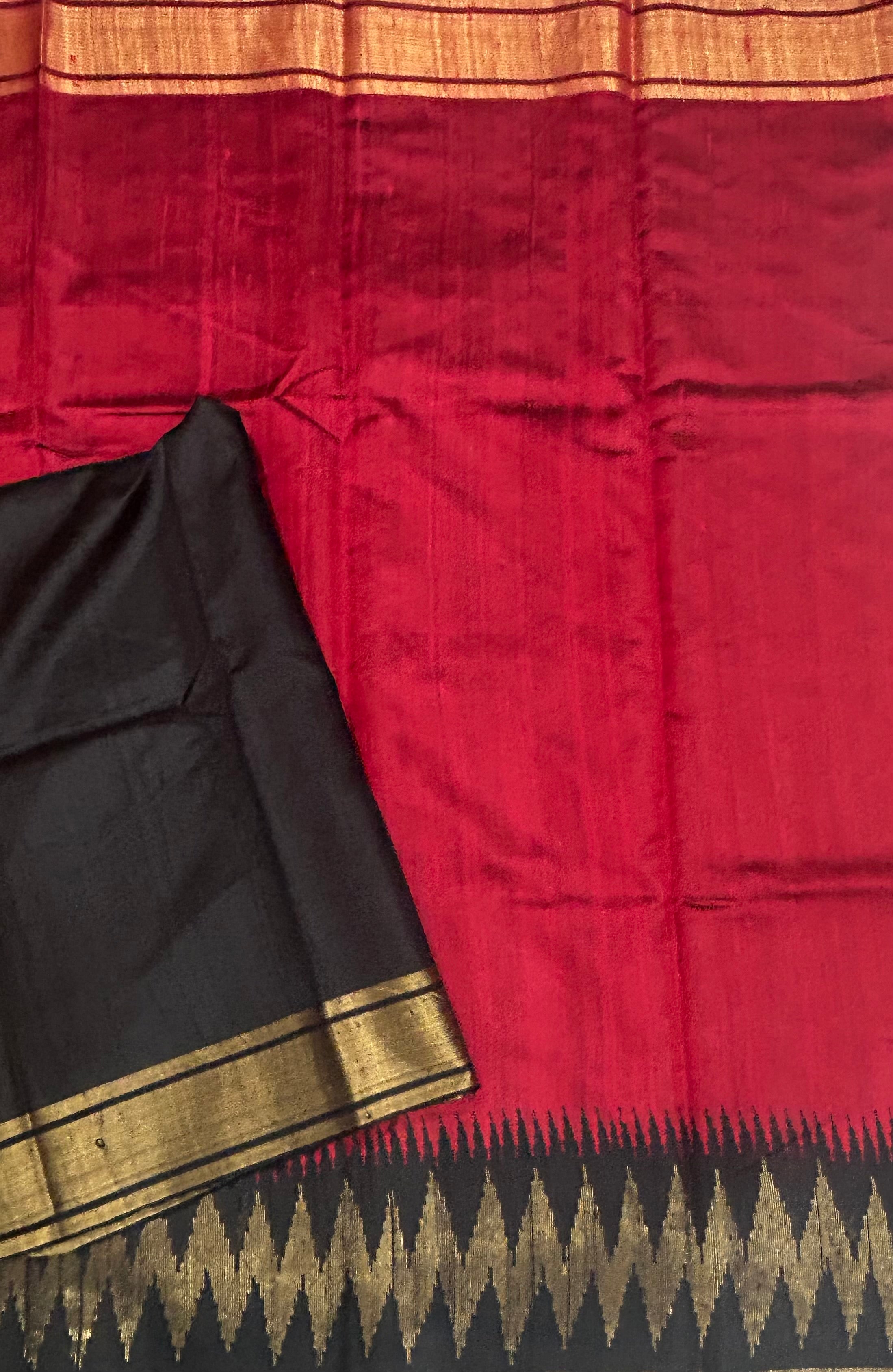 Red temple border pure matka silk saree