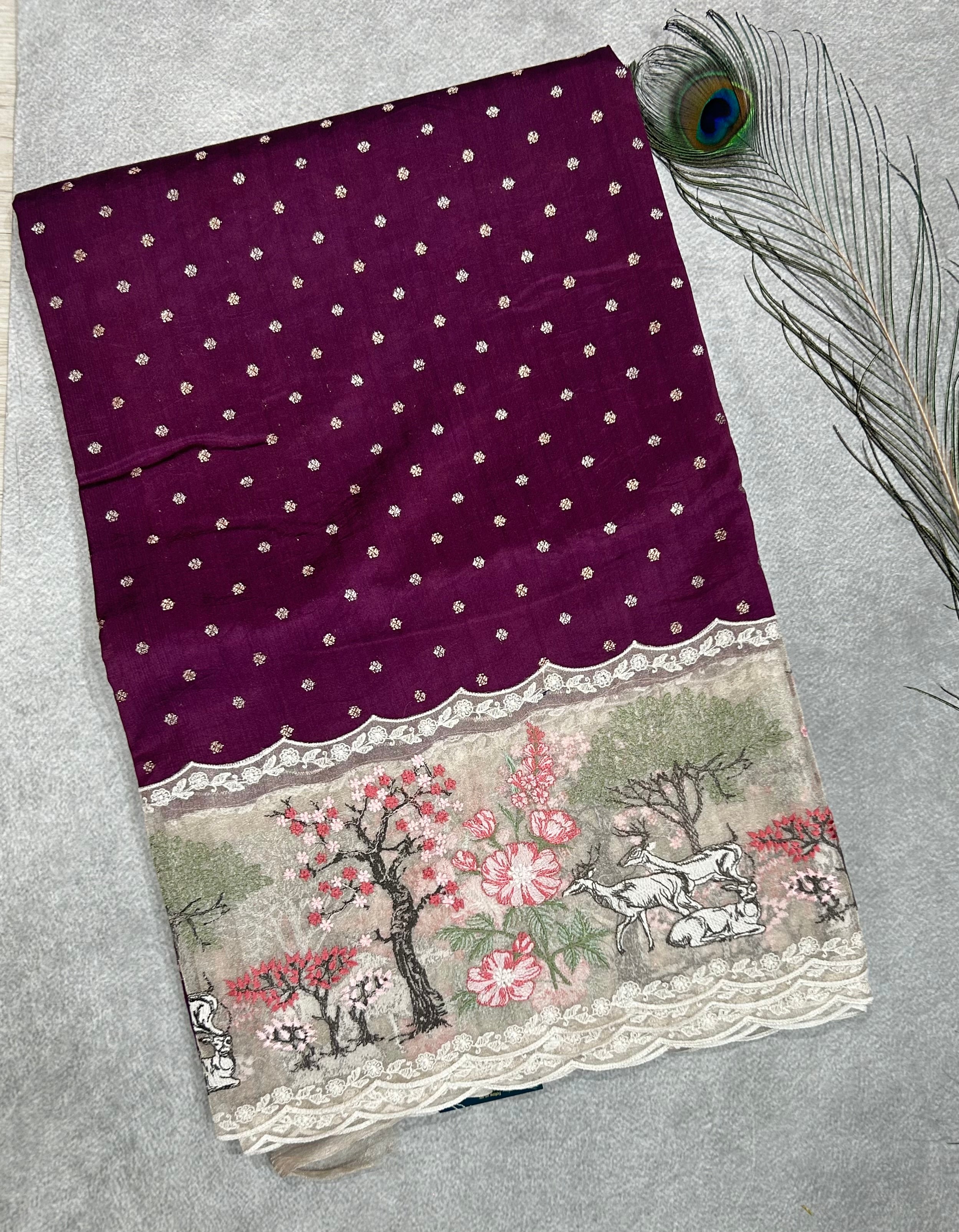 Purple pure chiniya fusion silk saree