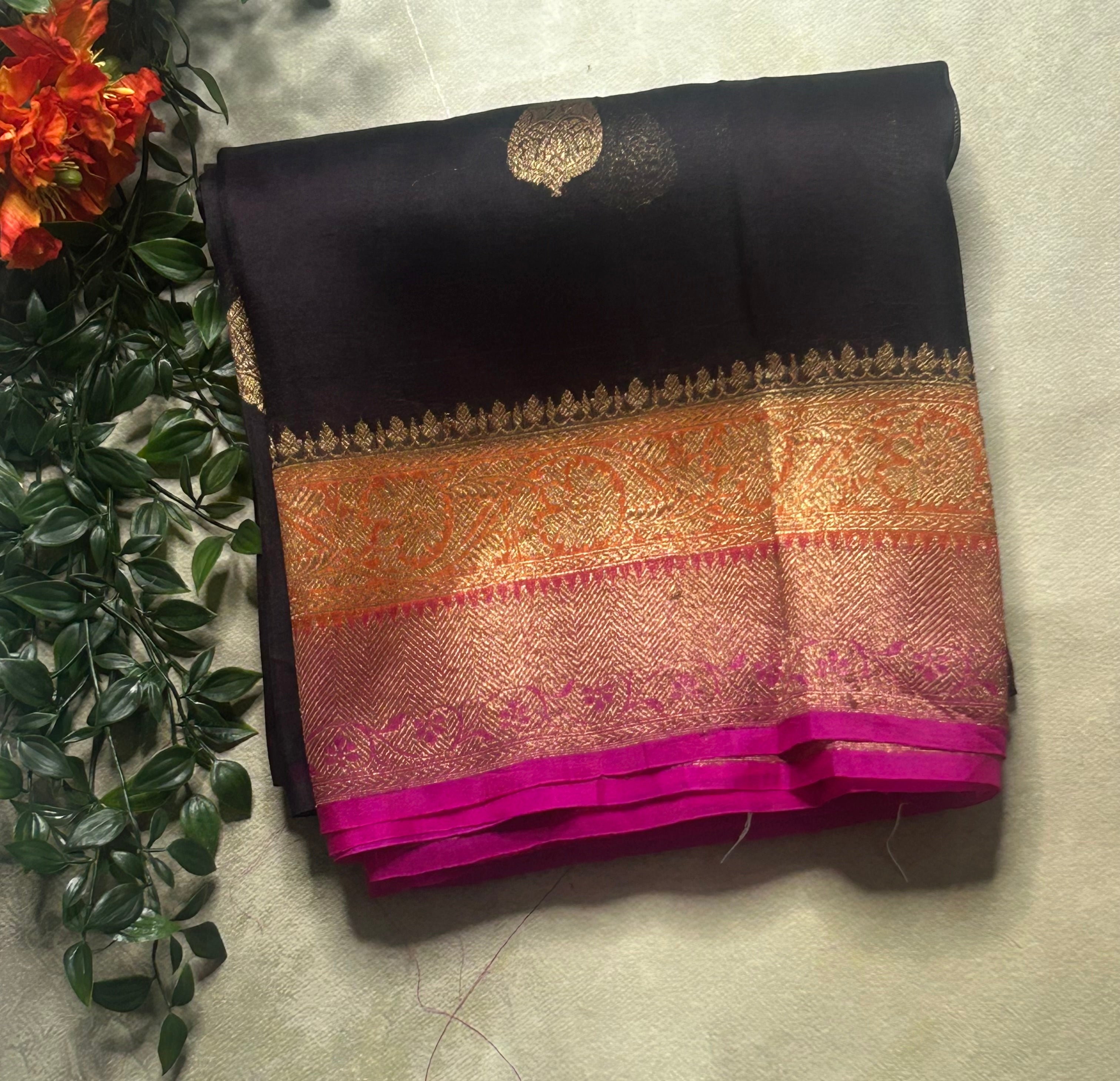 Black  pure kora organza 103 saree