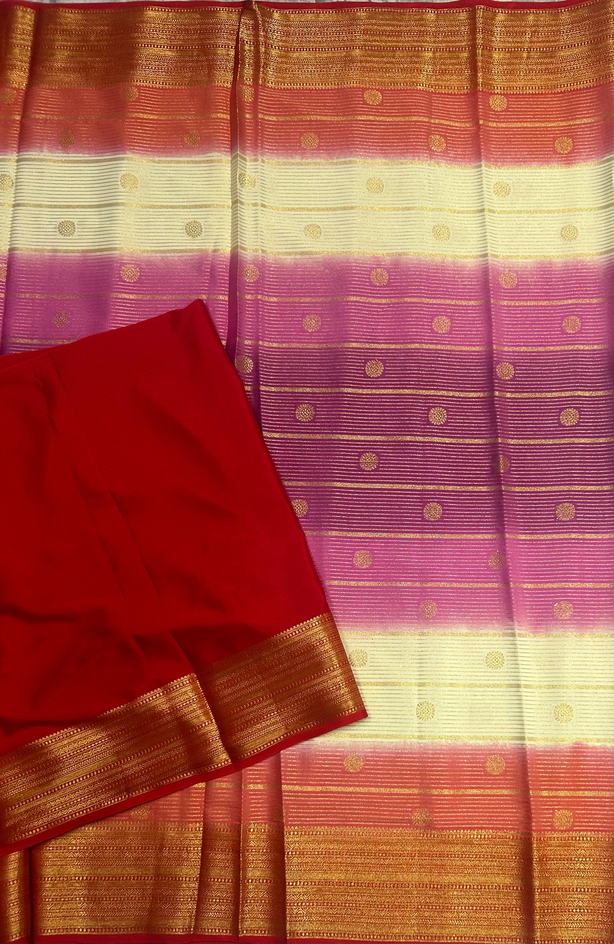 Rankart stripes n Butta semi Mysore silk saree