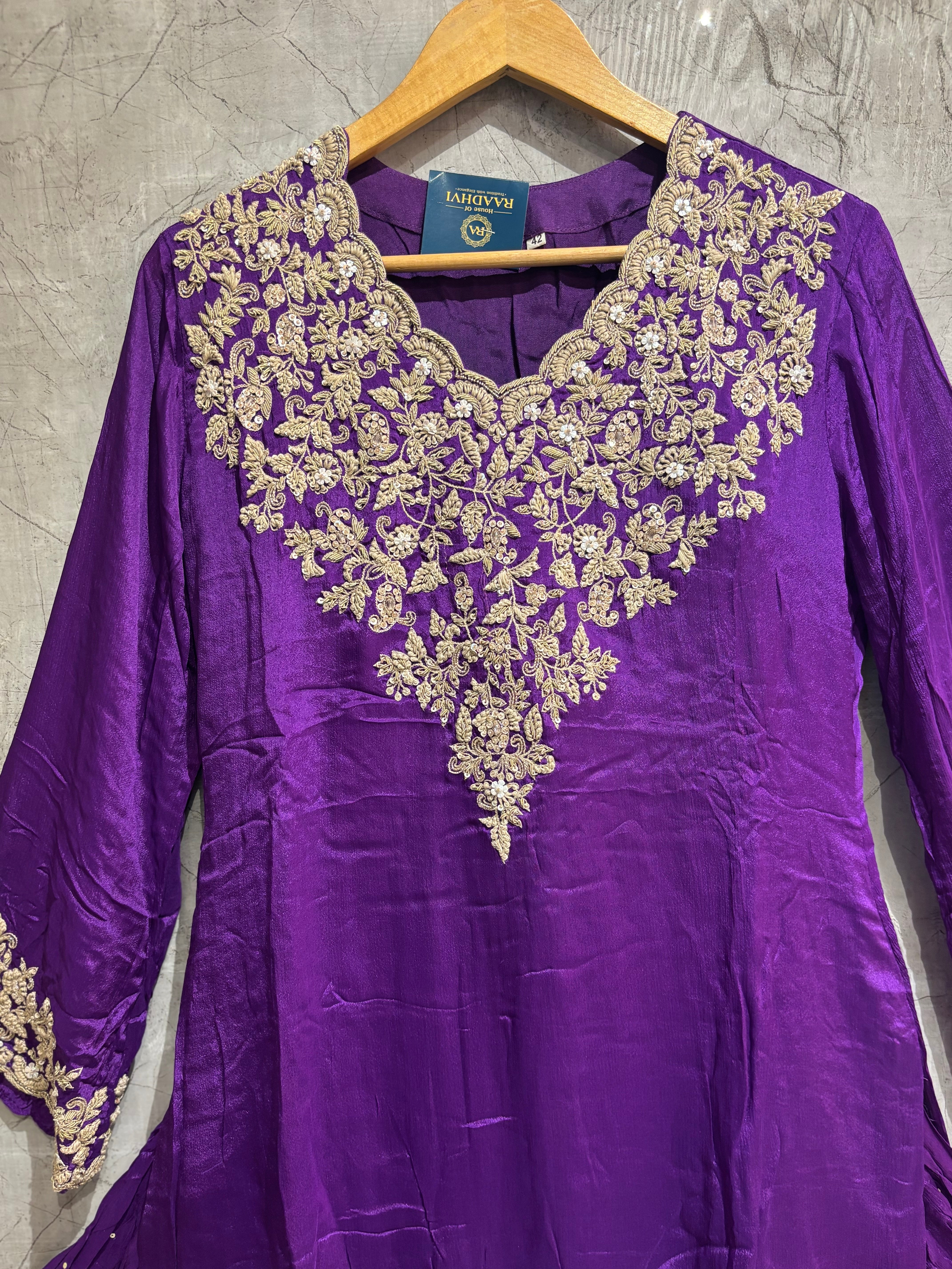 Purple Desinger Sharara party Kurtha set