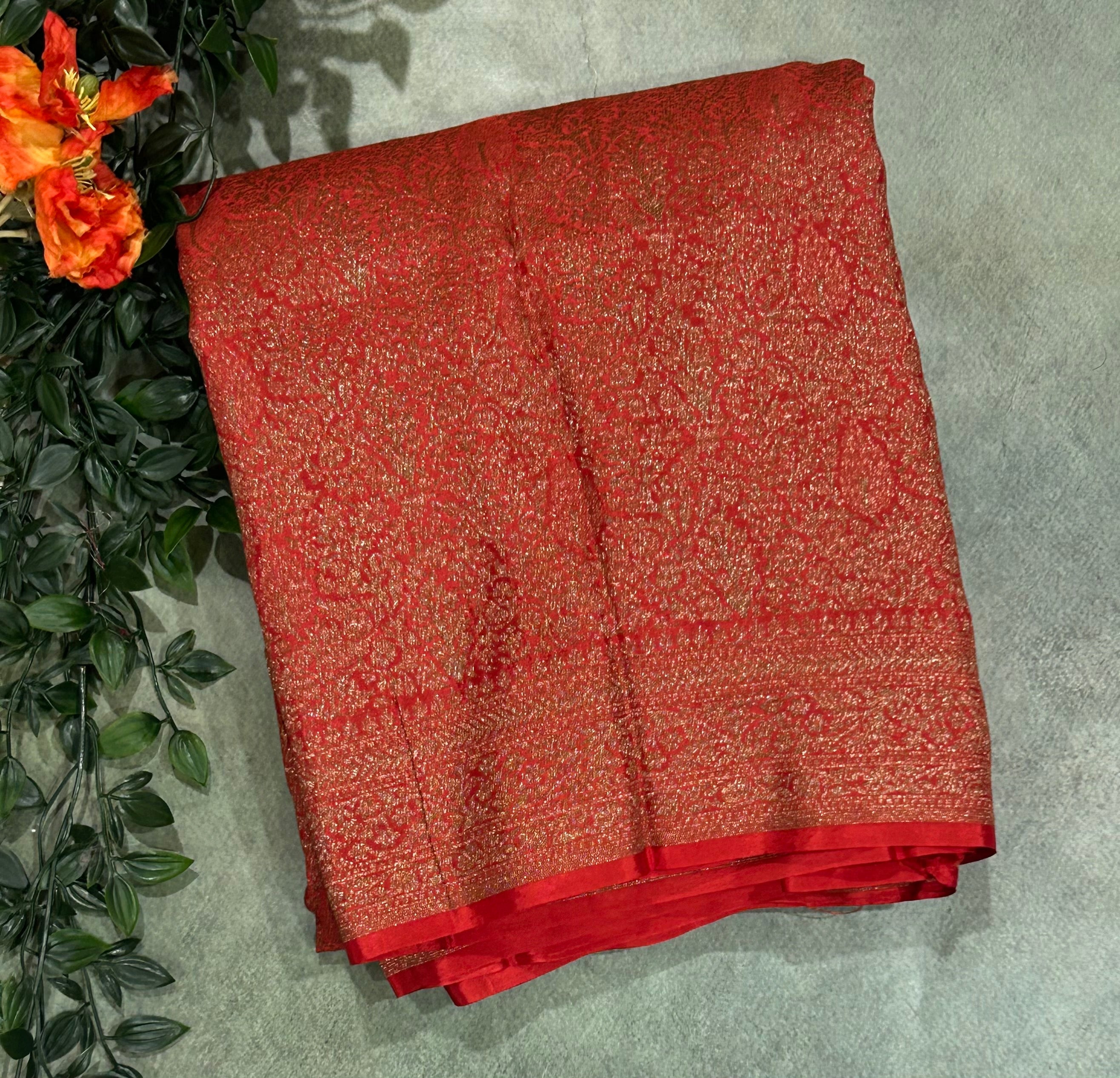 Red brocade semi Benarasi saree(Rashmika Mandanna Brocade saree)