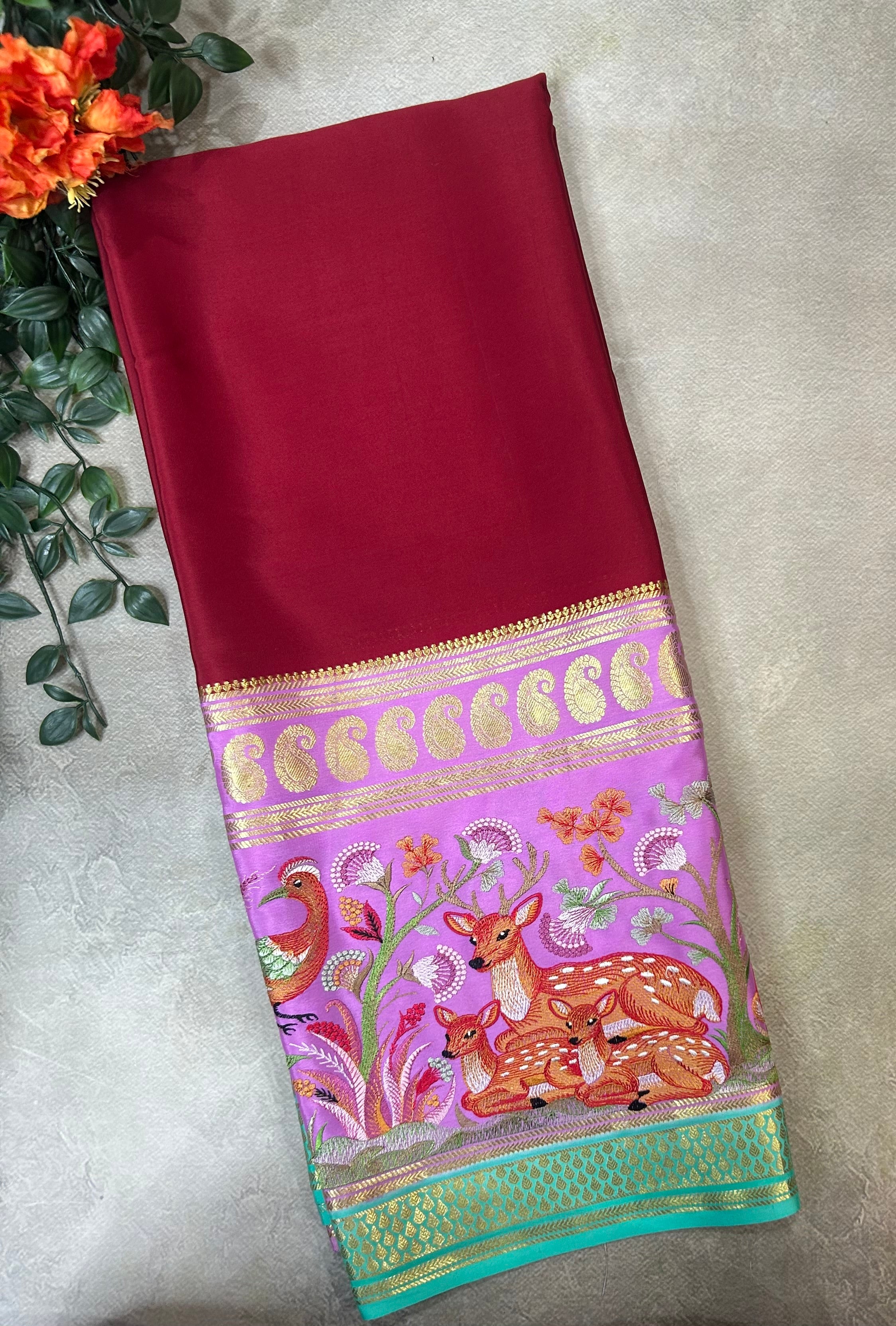 3D embroidery pure mysore silk-104 saree