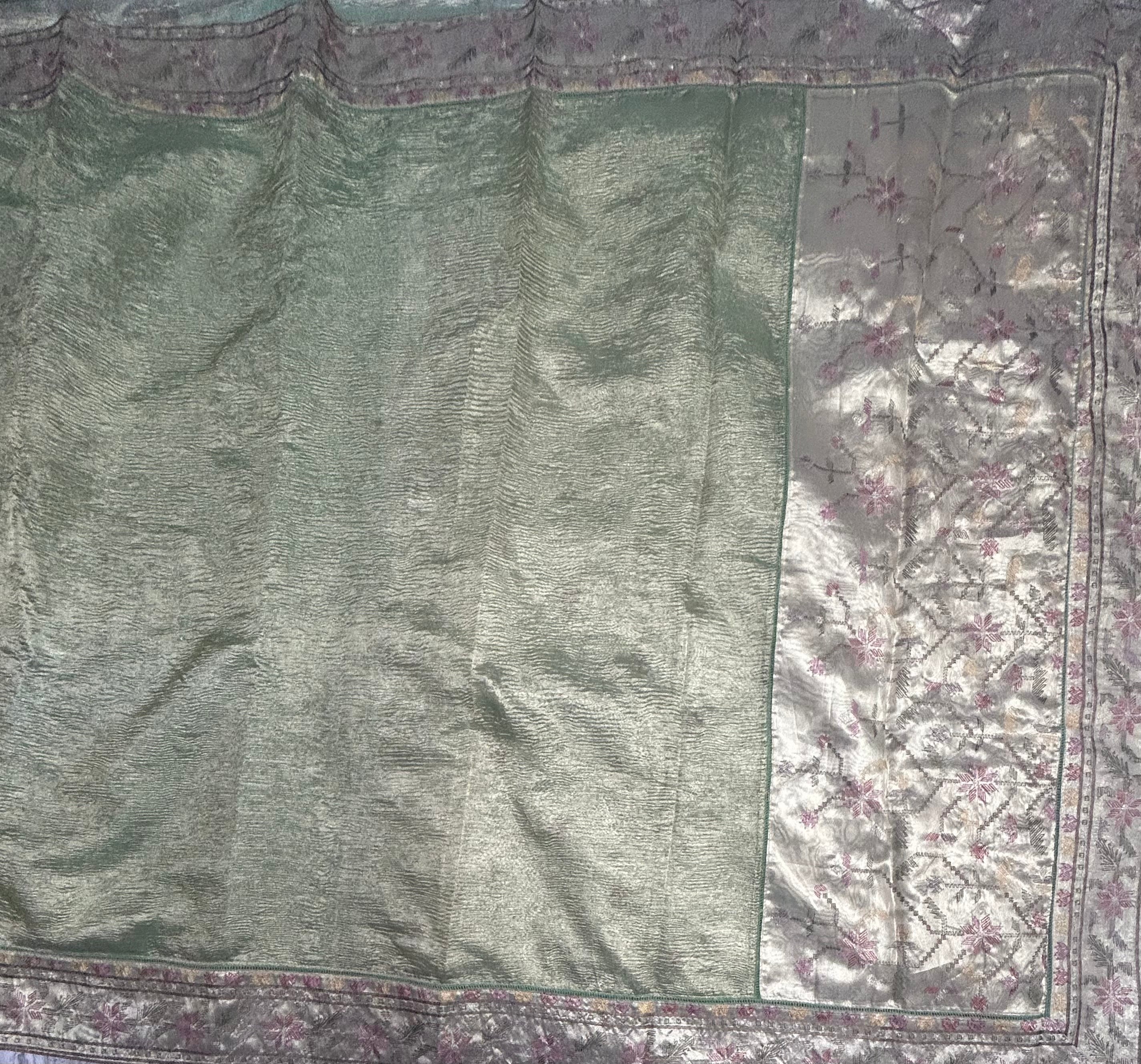 Pastel green crush tissue saree