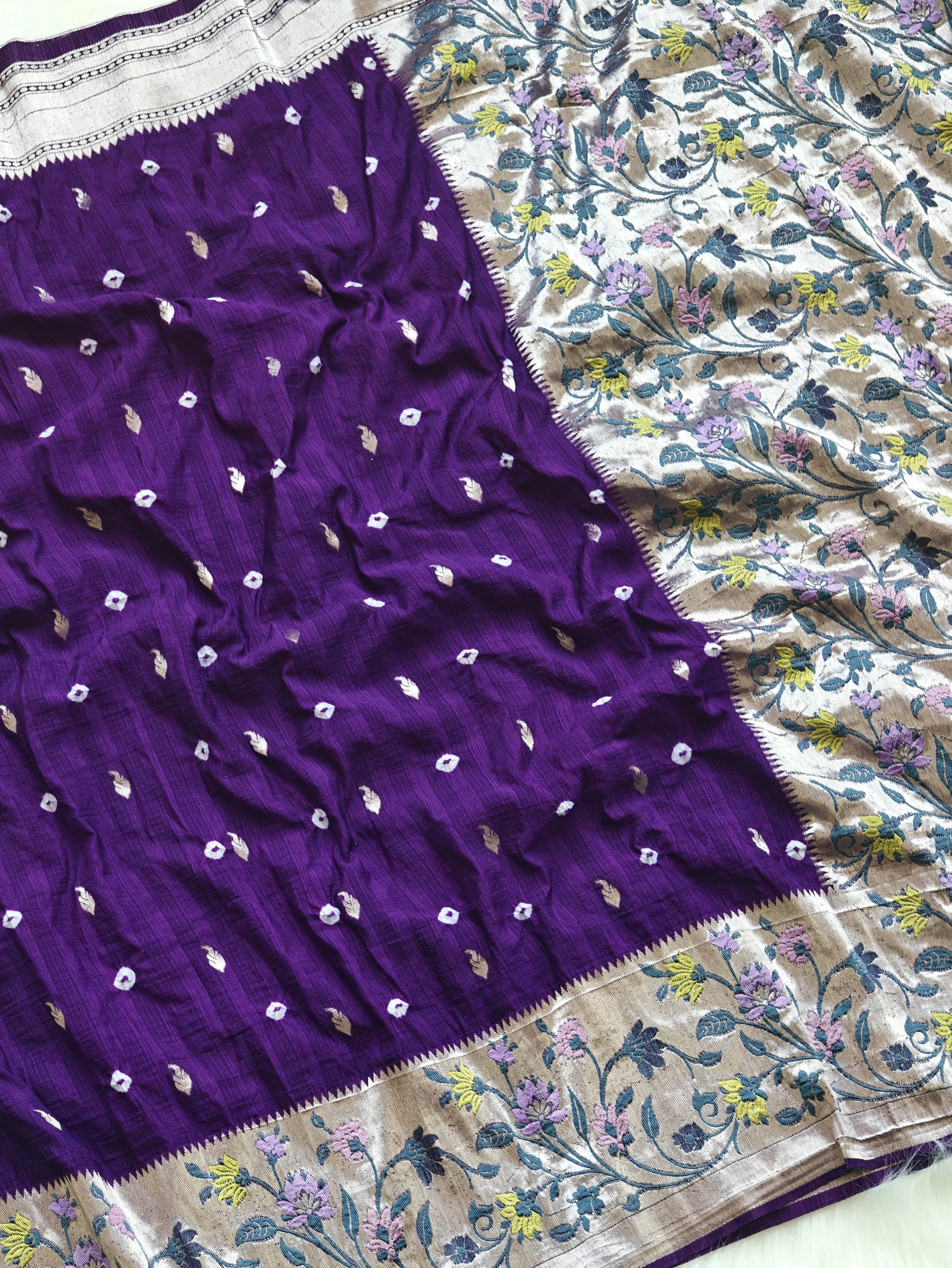 Purple tussar georgette 08 paithani border saree