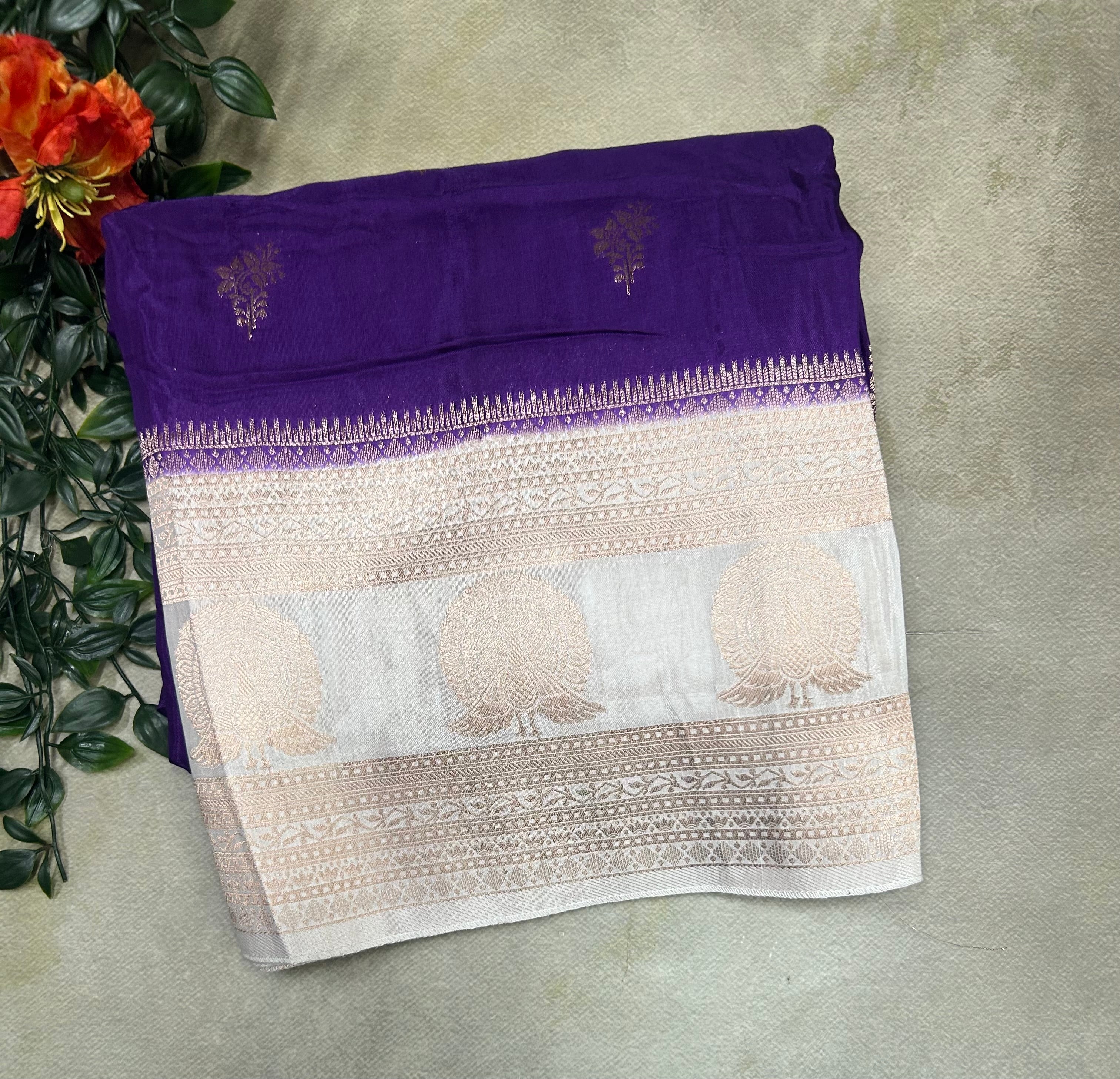 Purple border Butta semi silk saree