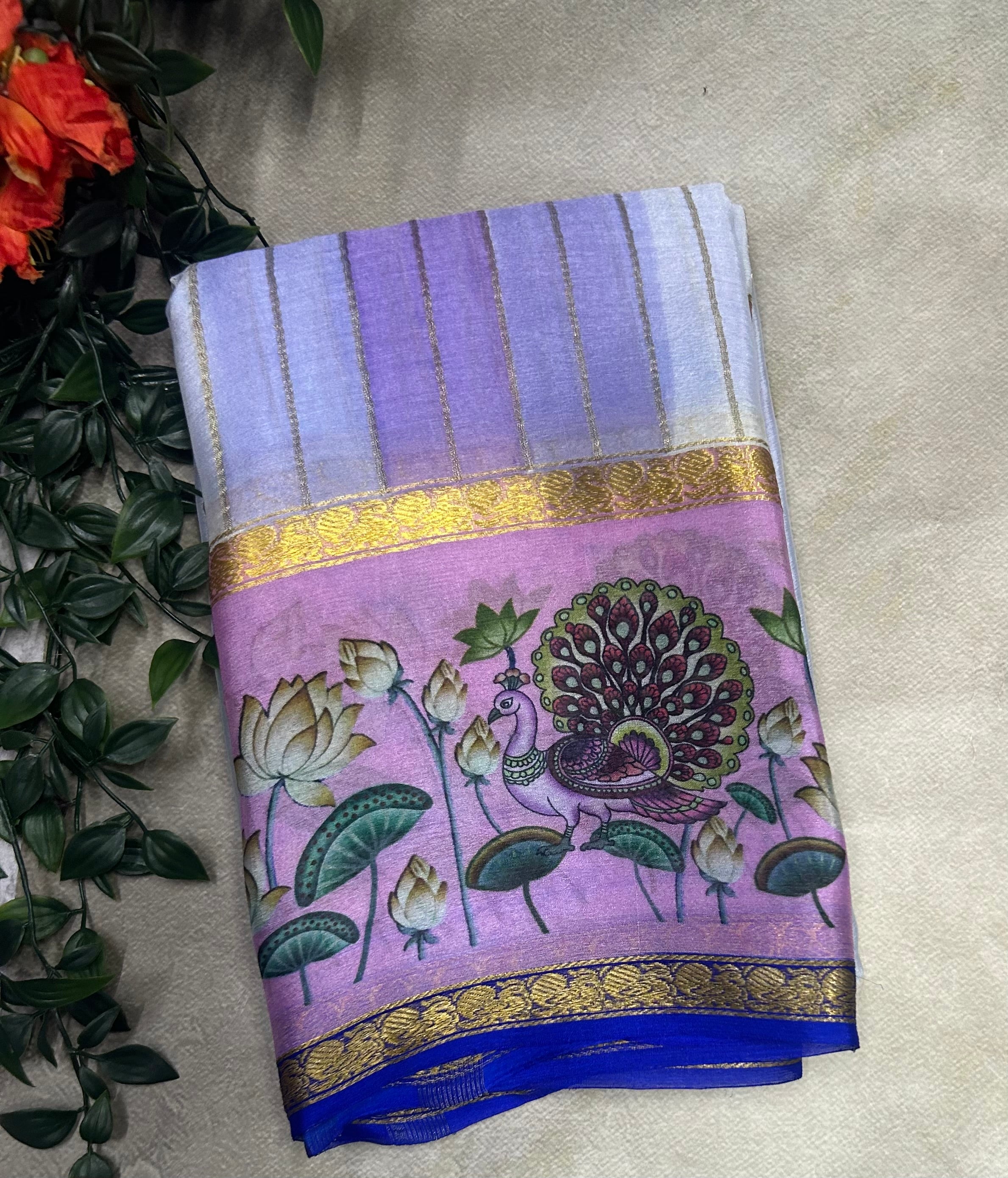 Rankart kalamkari border pure wrinkle 103 crepe silk saree
