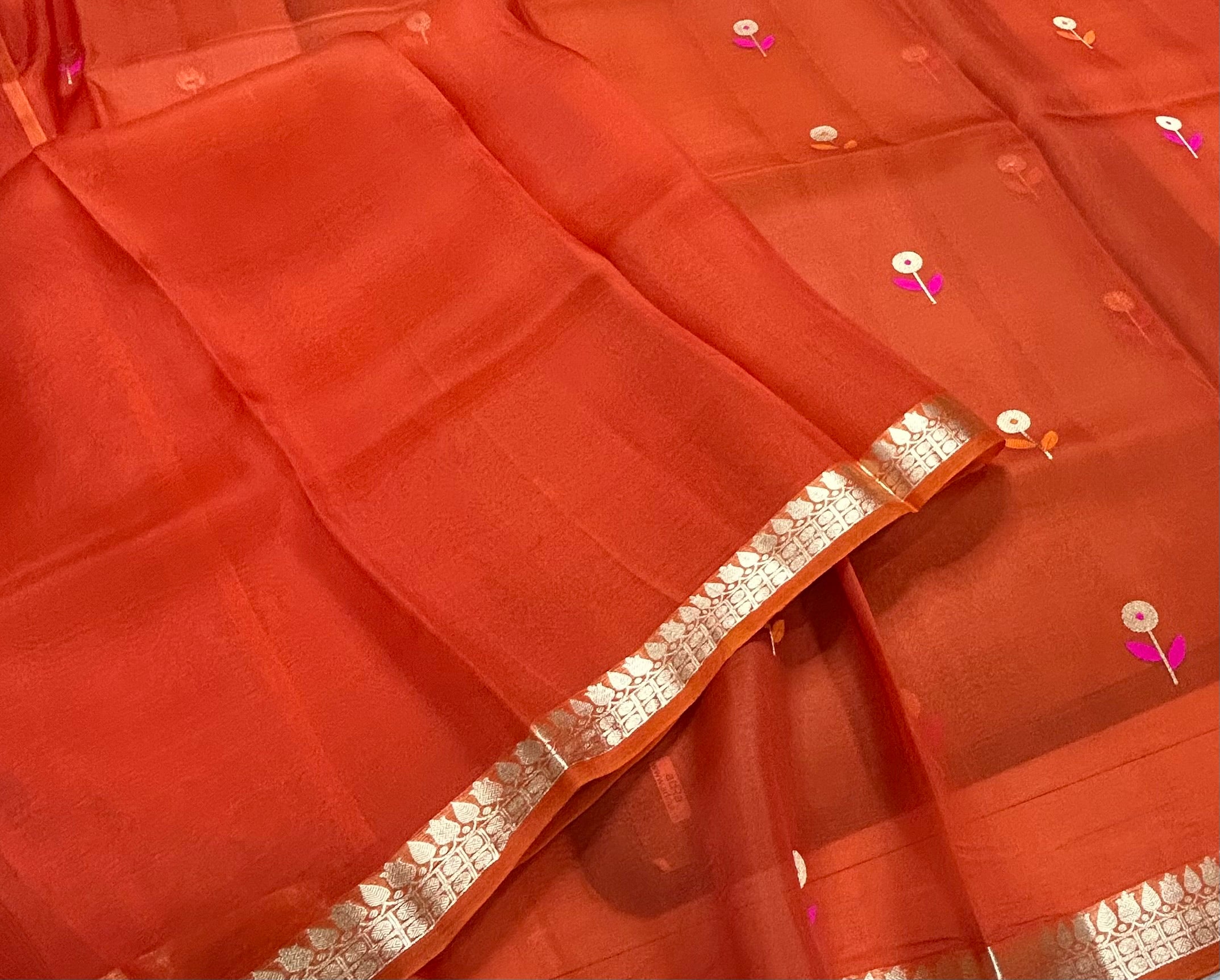 Orange pure kora 105 organza silk saree