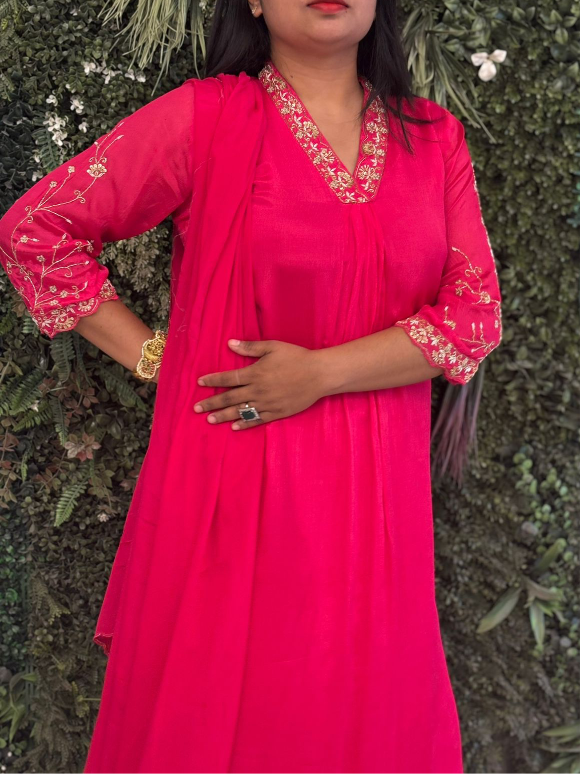 "Piya" Pink Chinnon Handwork Airline Kurtha 345