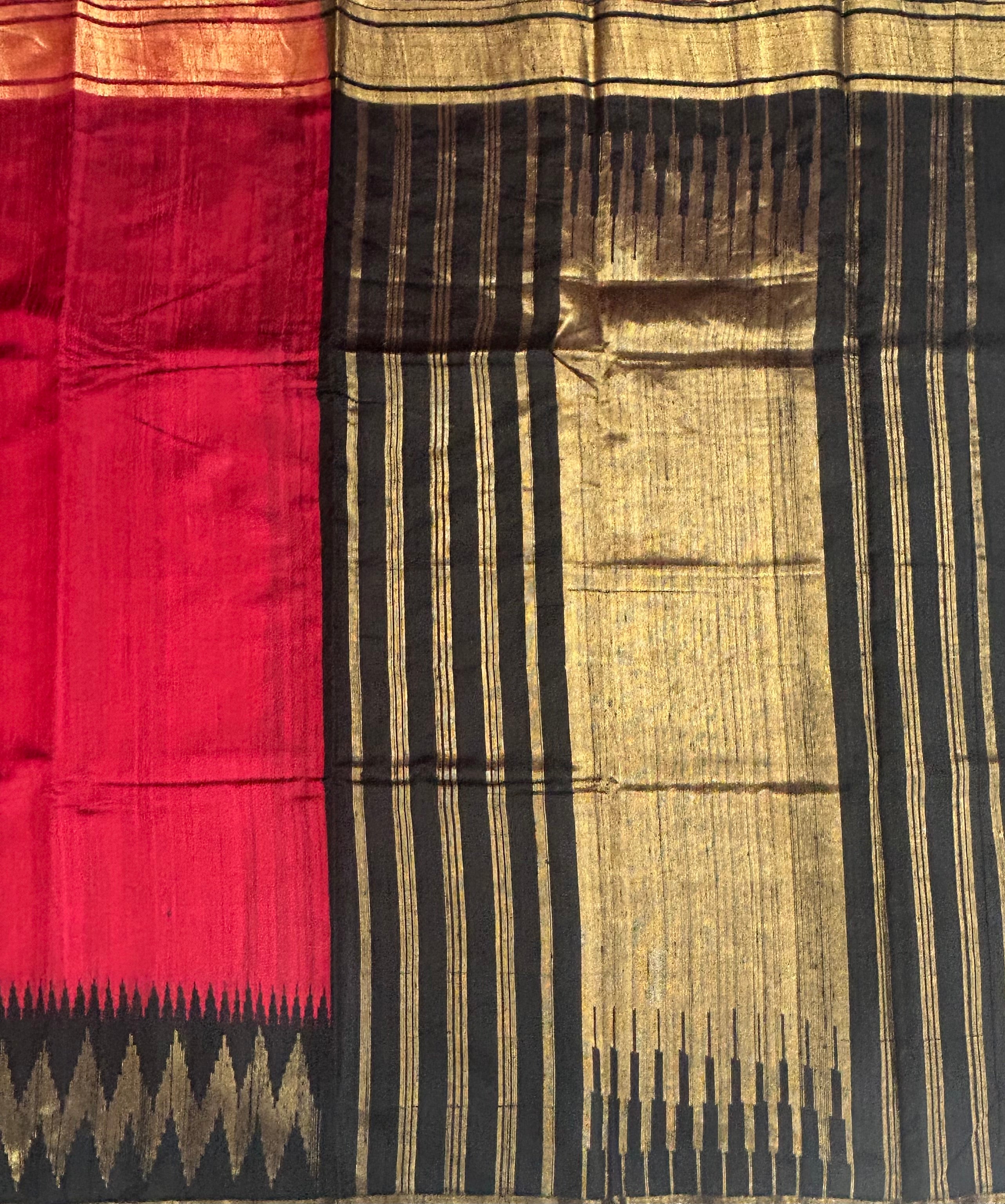 Red temple border pure matka silk saree