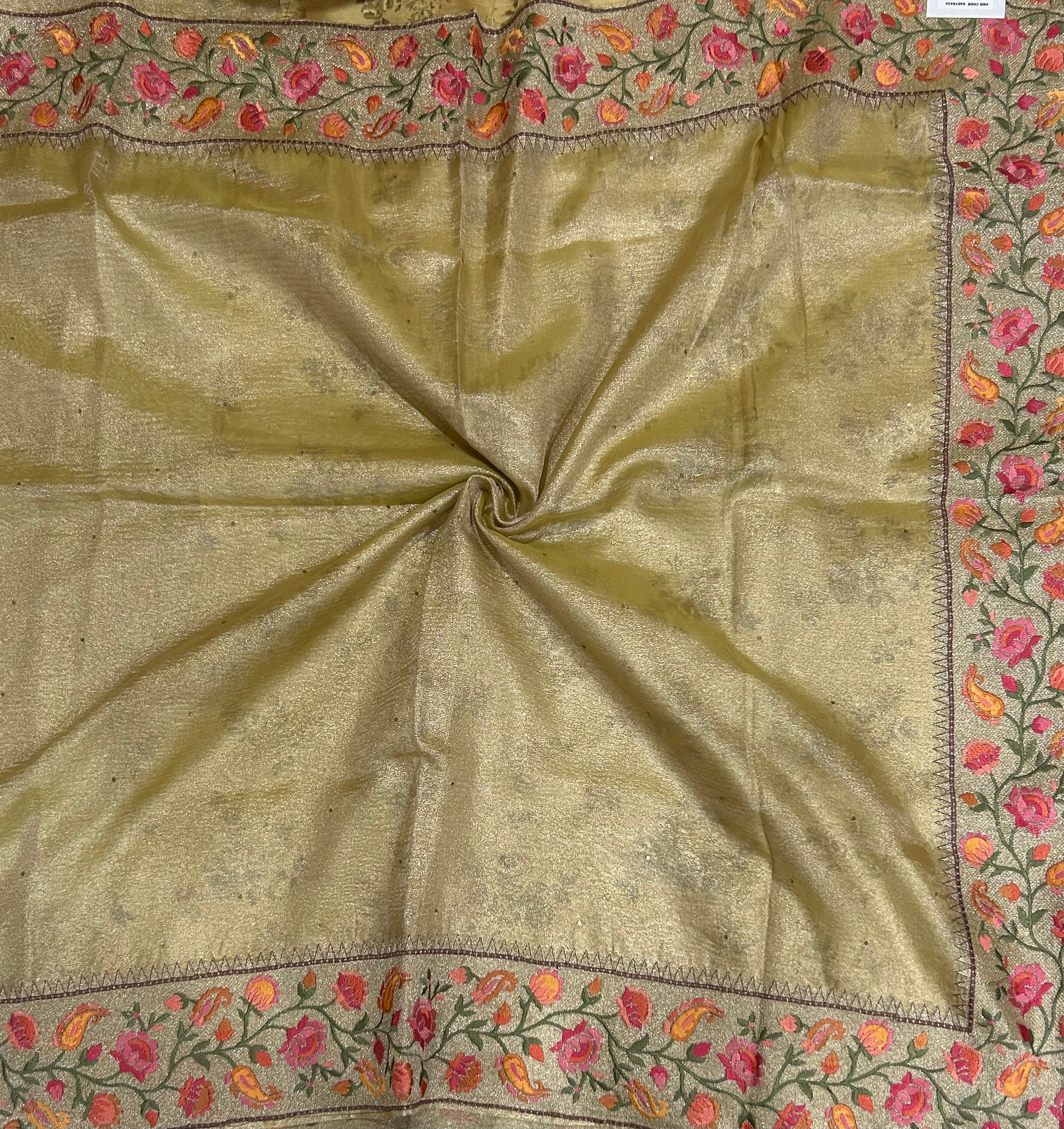 Pastel green embroidery work crush tissue 104 saree