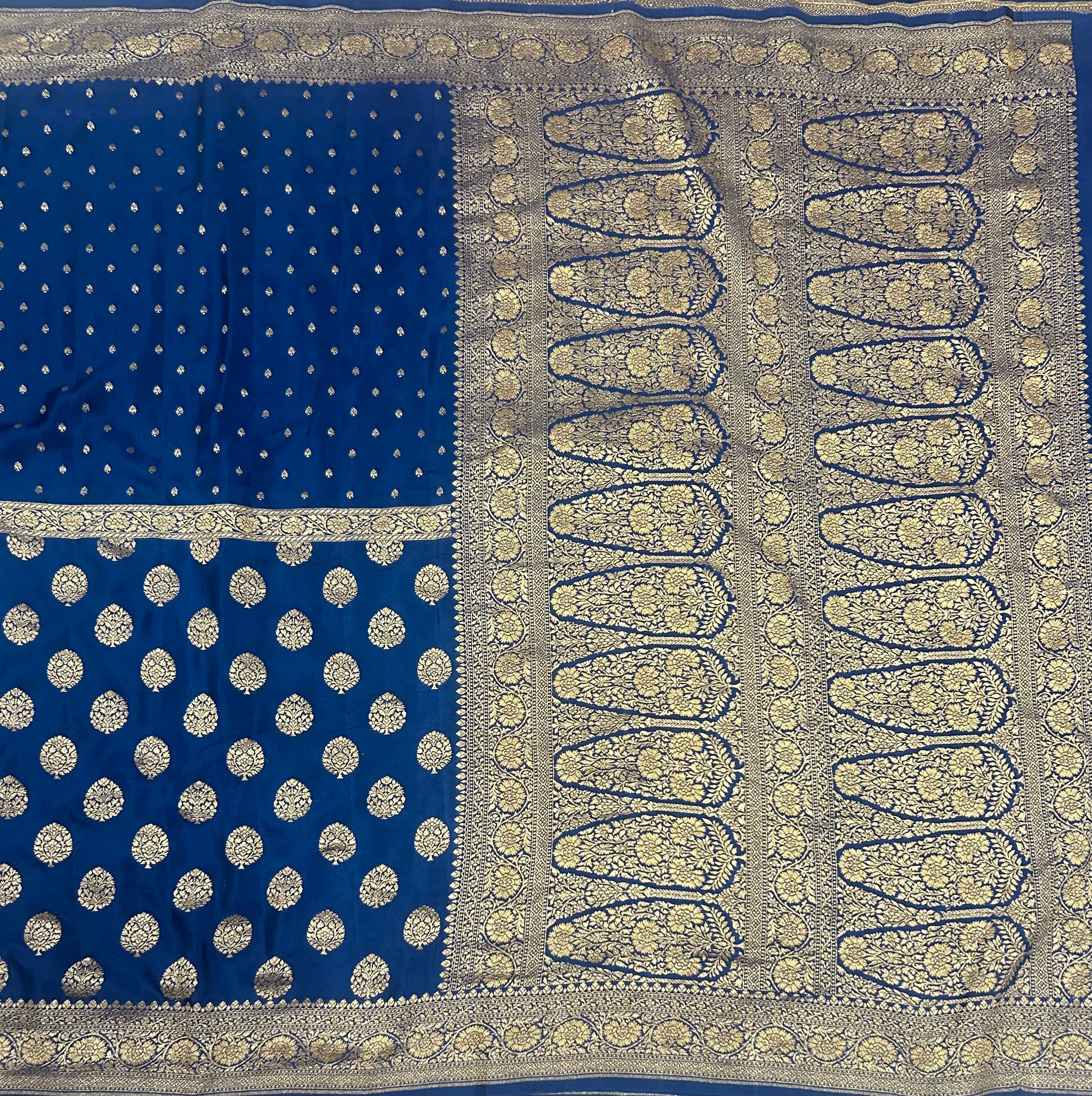 Peacock blue small n big butta pure benarasi crepe 103 saree